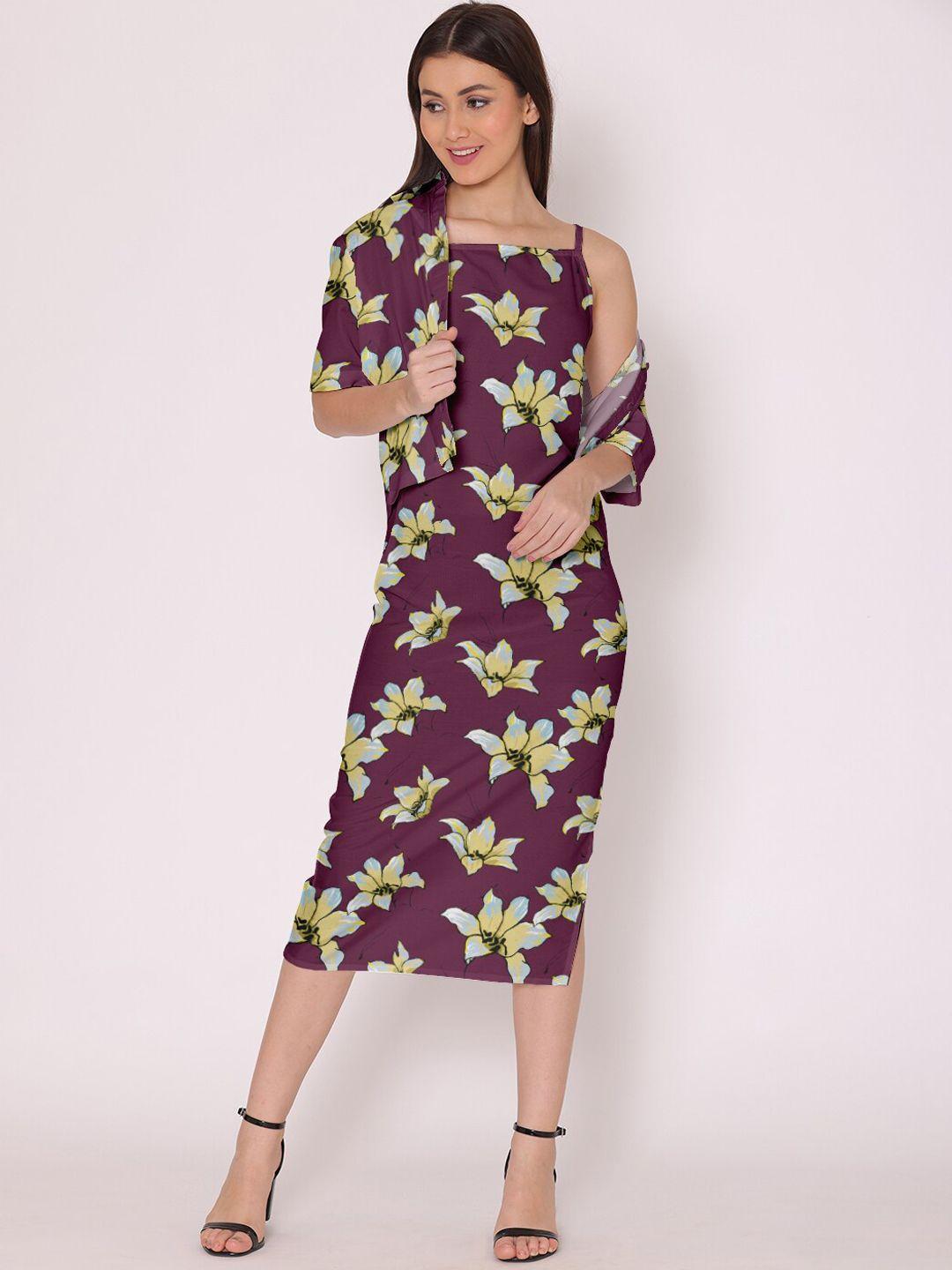 dressberry mauve & yellow floral sheath midi dress with shirt