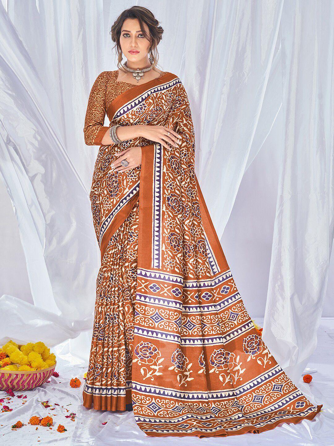 mitera rust ethnic motifs dola silk printed saree