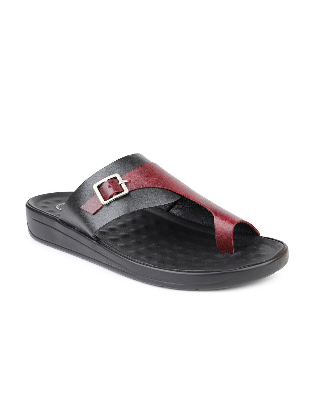 privo men maroon & black leather comfort sandals