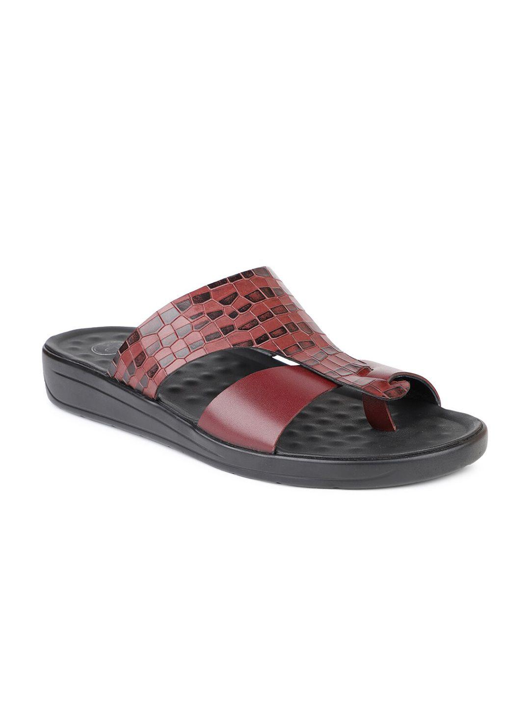 privo men maroon & black leather comfort sandals