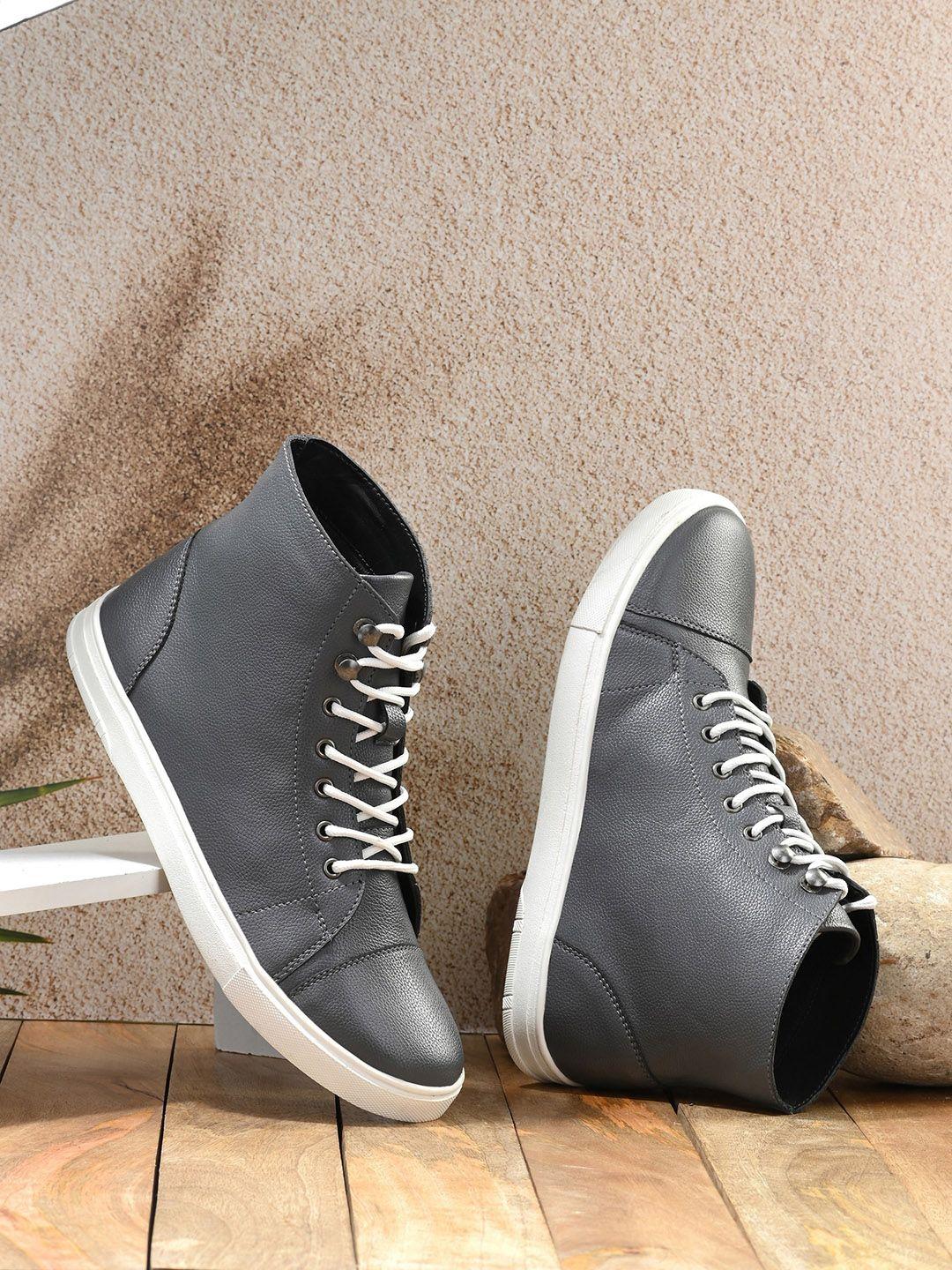 el paso men grey solid leather casual boots