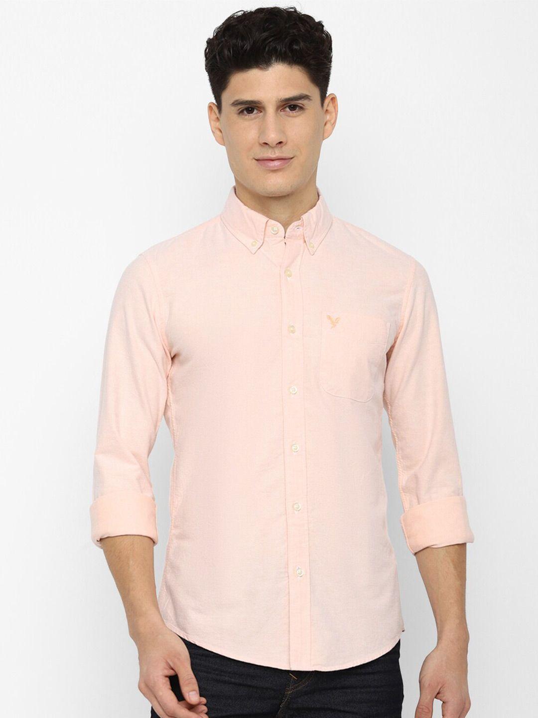 american eagle outfitters men peach-coloured slim fit casual shirt