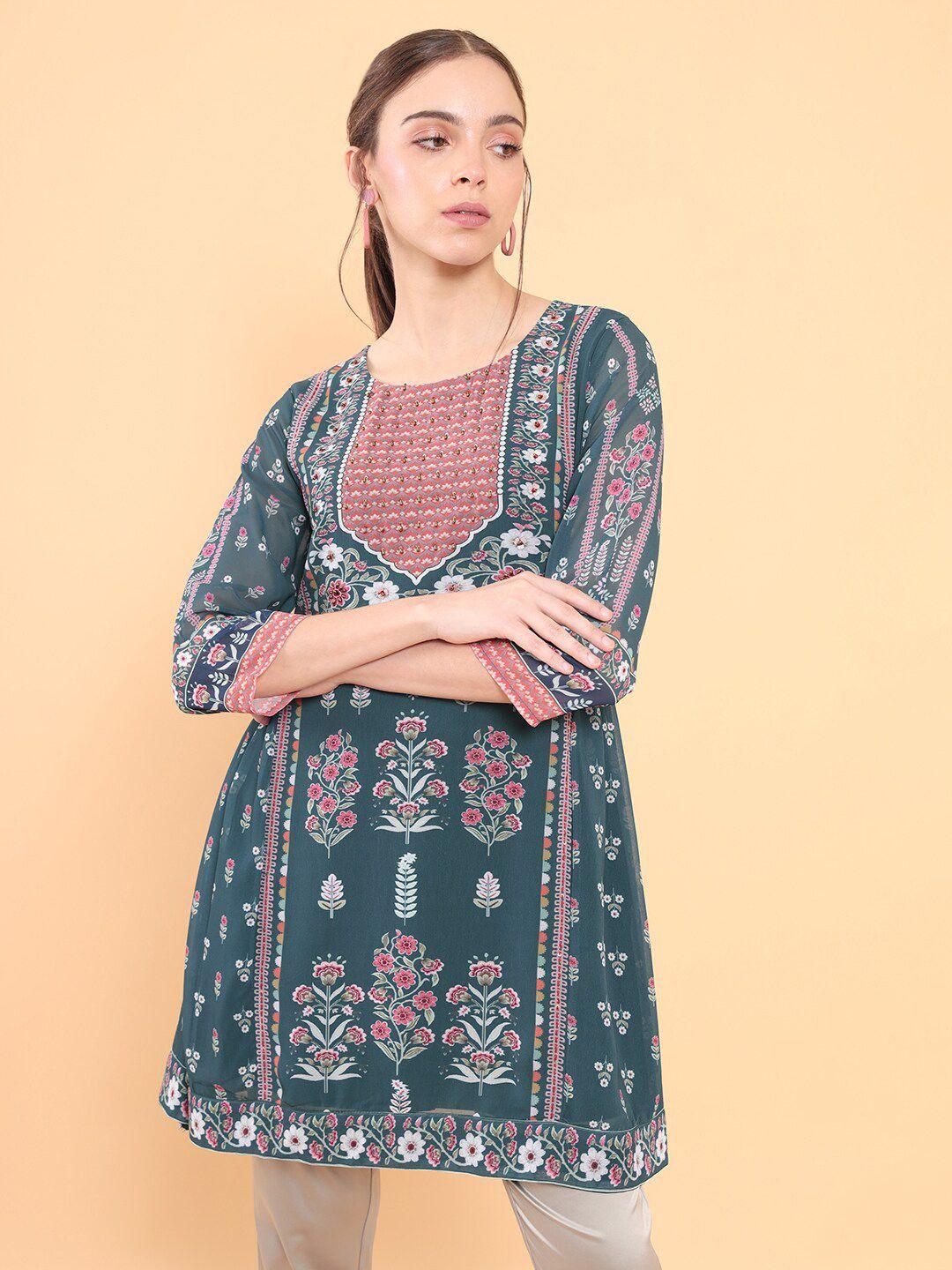 soch women teal & pink printed tunic