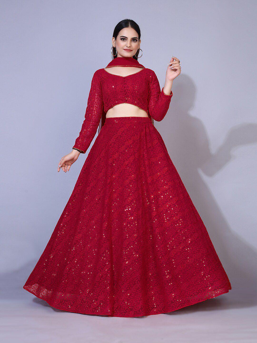 prenea red embroidered ready to wear lehenga & blouse with dupatta