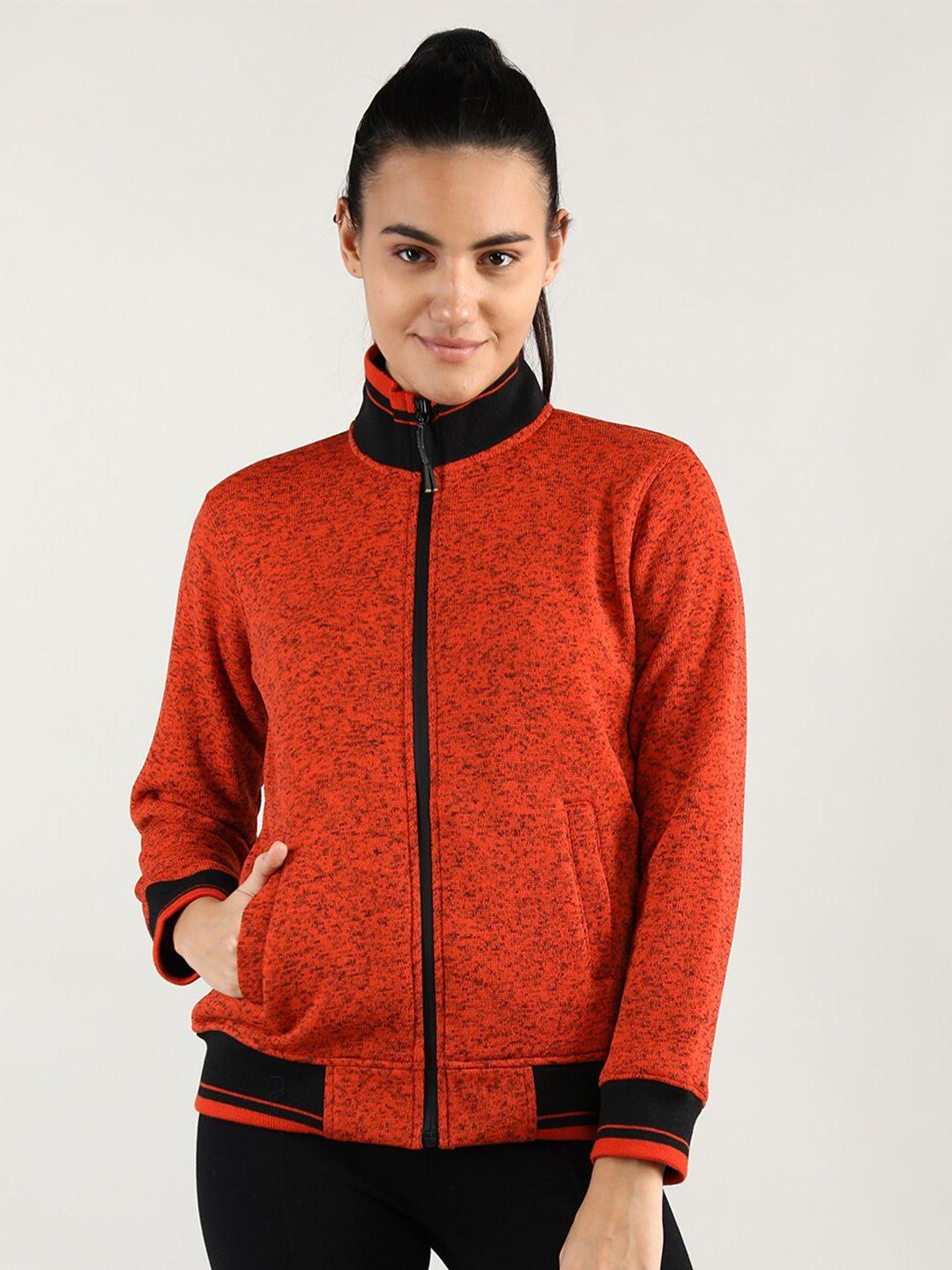 chkokko women orange & black colourblocked bomber jacket