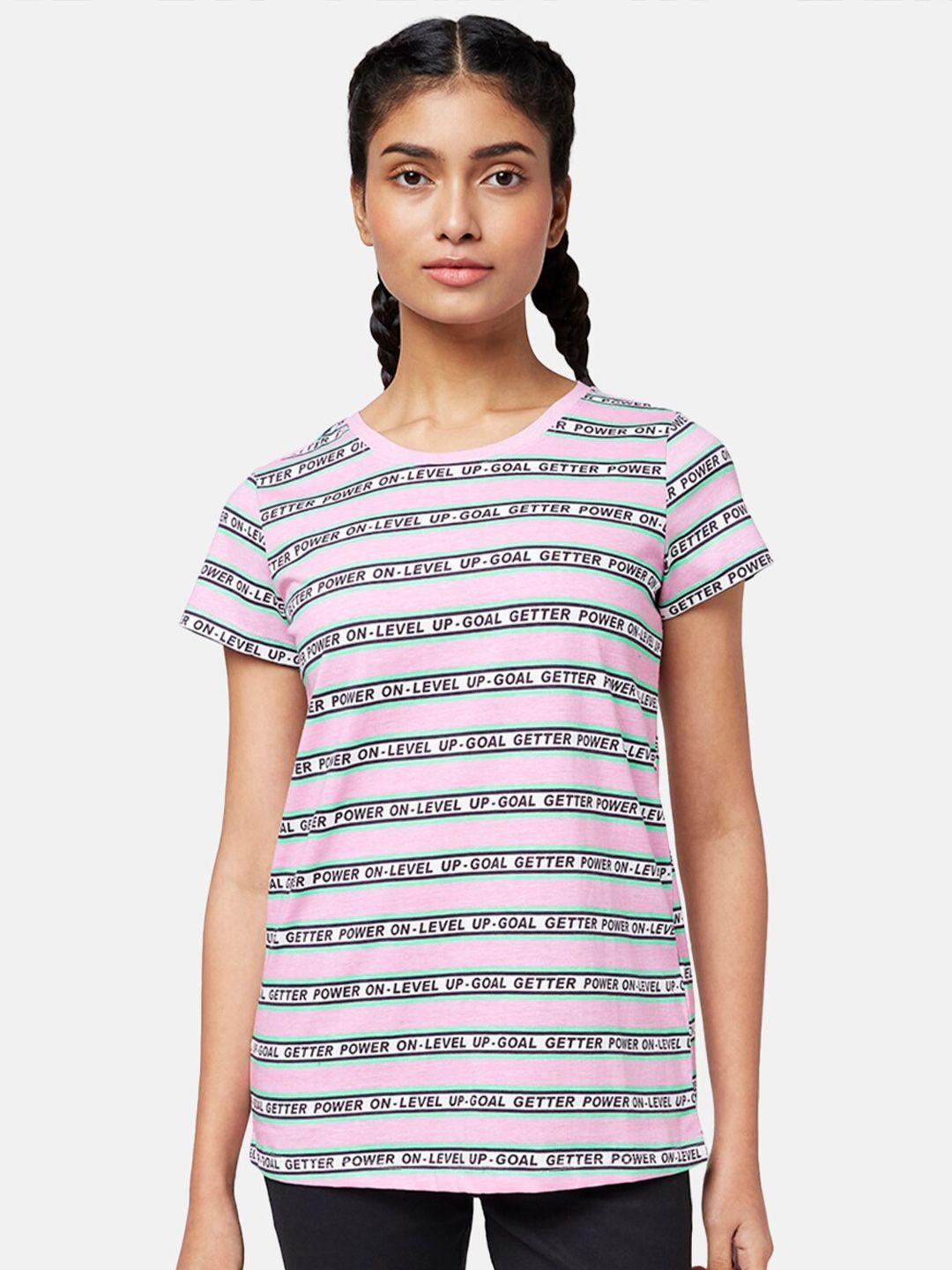 ajile by pantaloons women lavender & green striped t-shirt