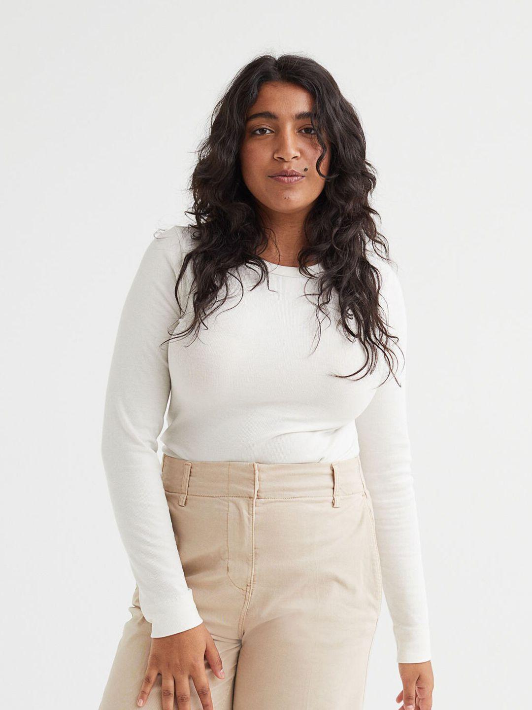 h&m women white ribbed modal-blend top