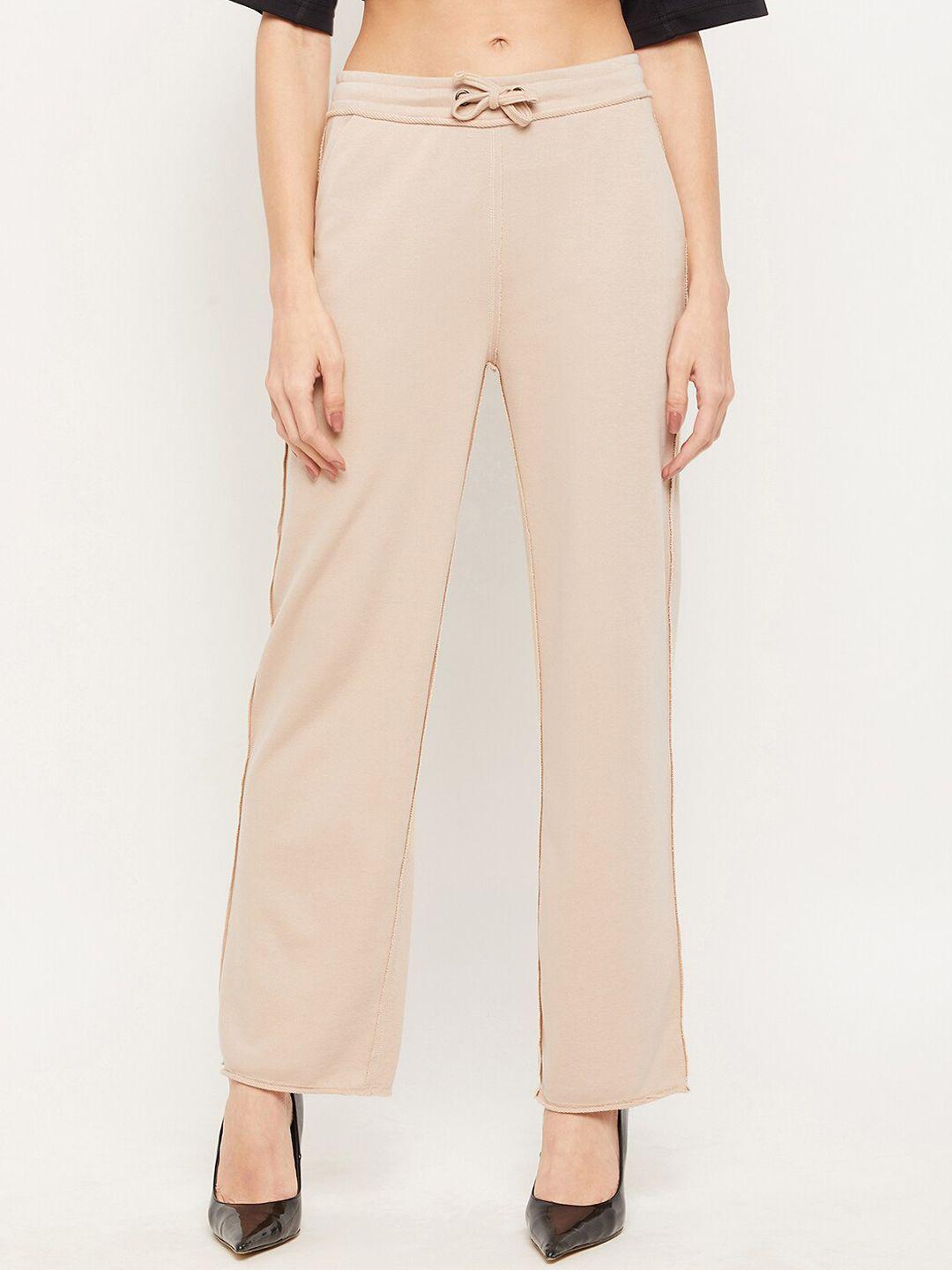 edrio women beige solid cotton track pants