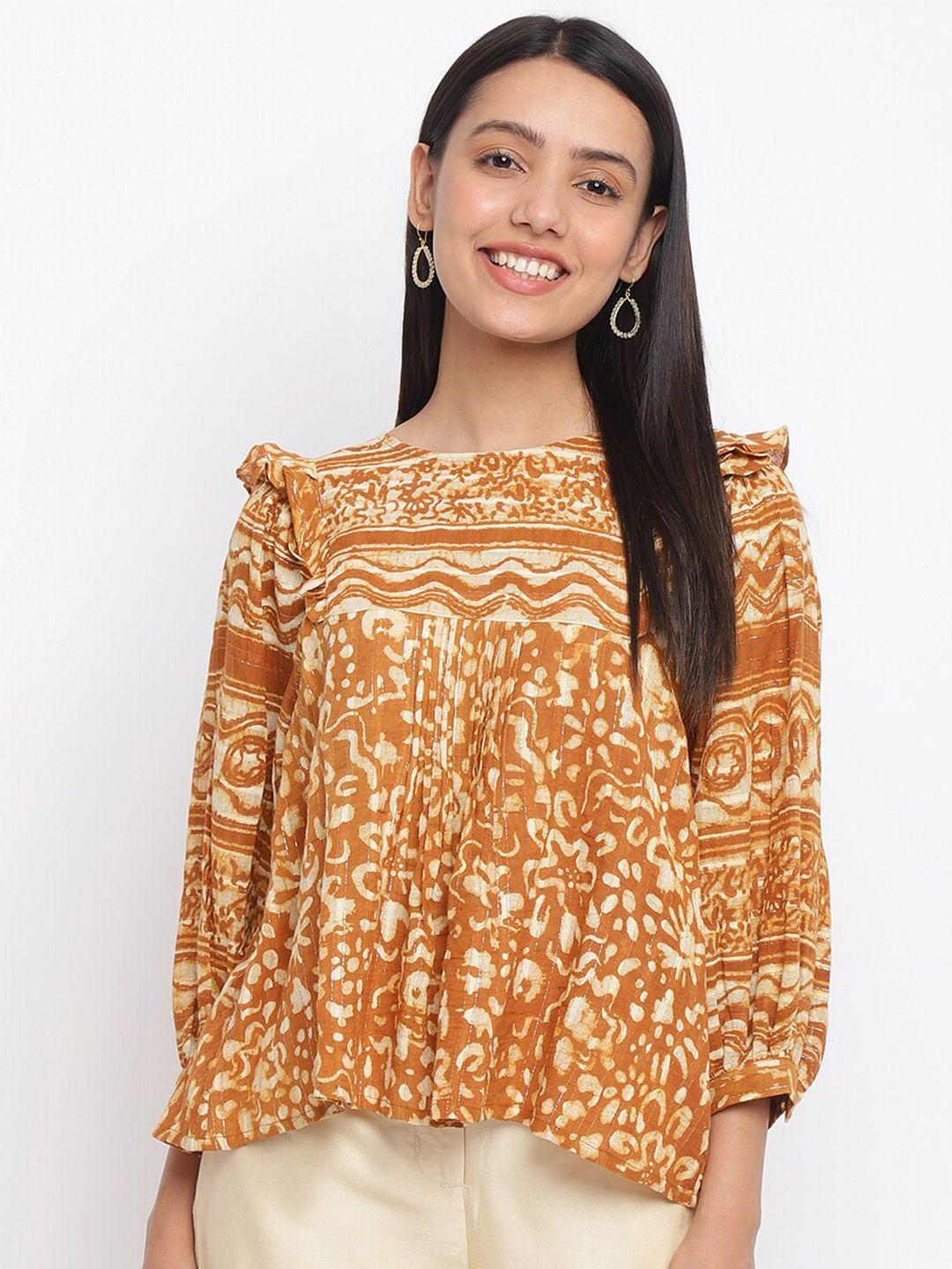 fabindia rust printed cotton empire top