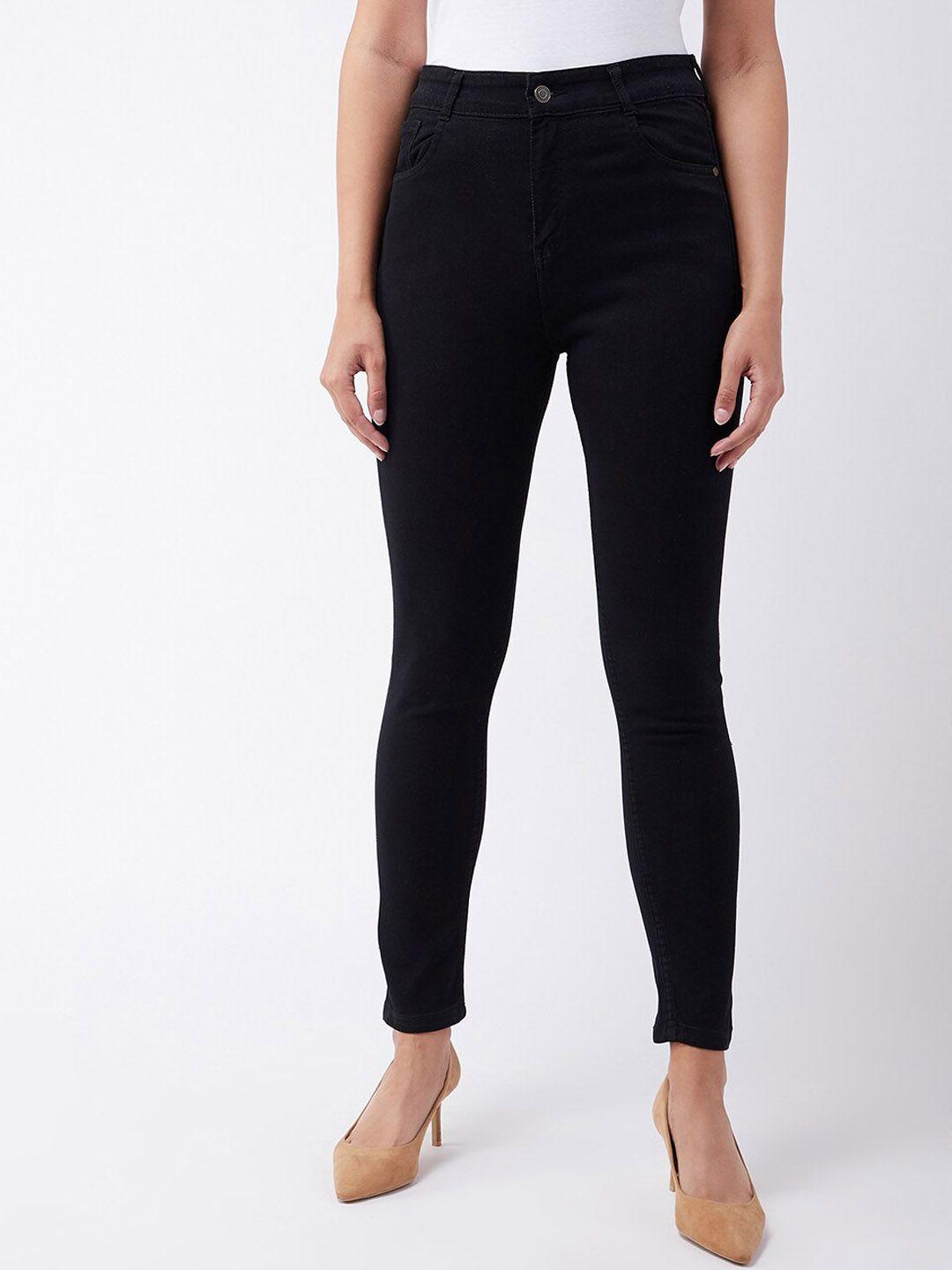 miss chase women black skinny fit high-rise jeans