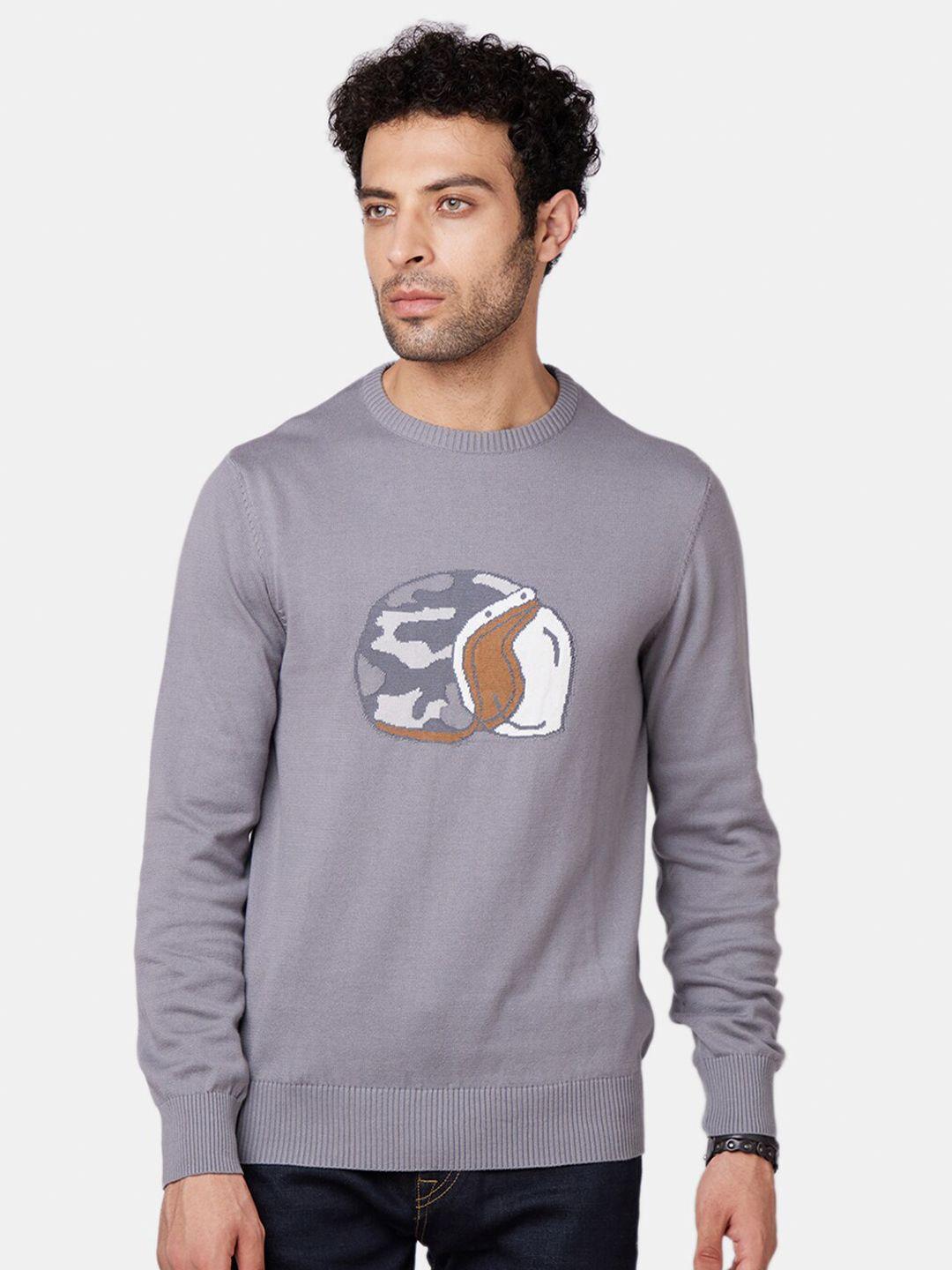 royal enfield men grey printed pullover