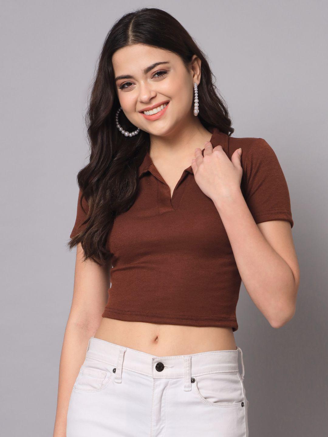 aahwan women brown crop top