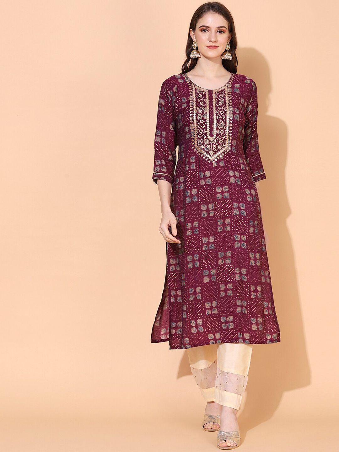 fashor women purple ethnic motifs printed kurta