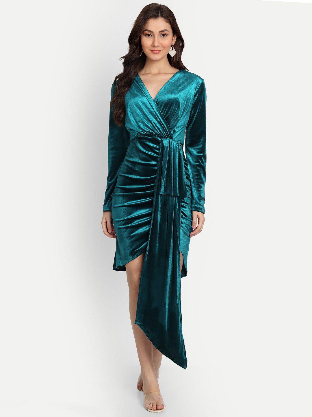 iki chic turquoise blue velvet midi dress