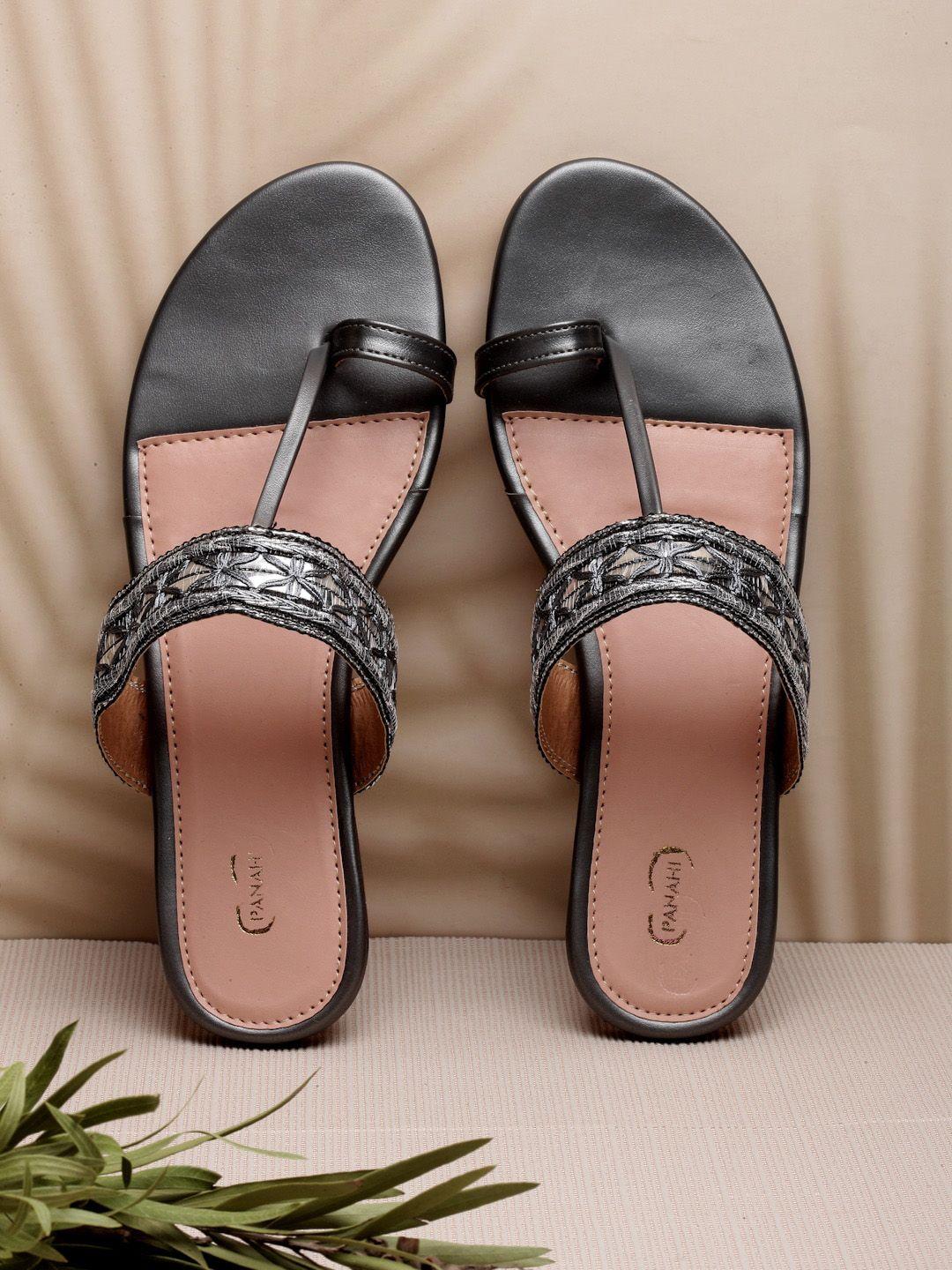 panahi women black party open toe flats