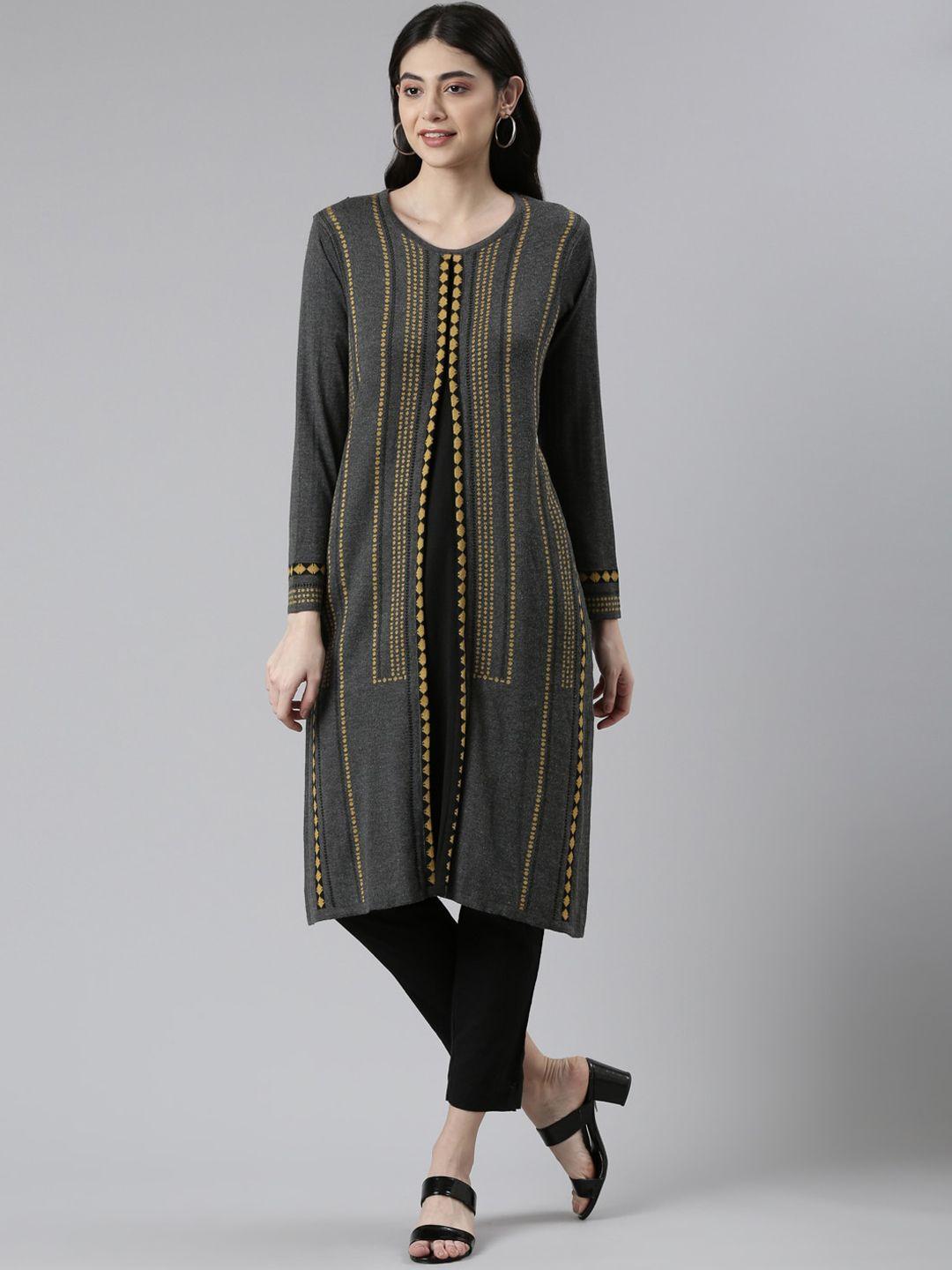 neerus women grey geometric printed kurta