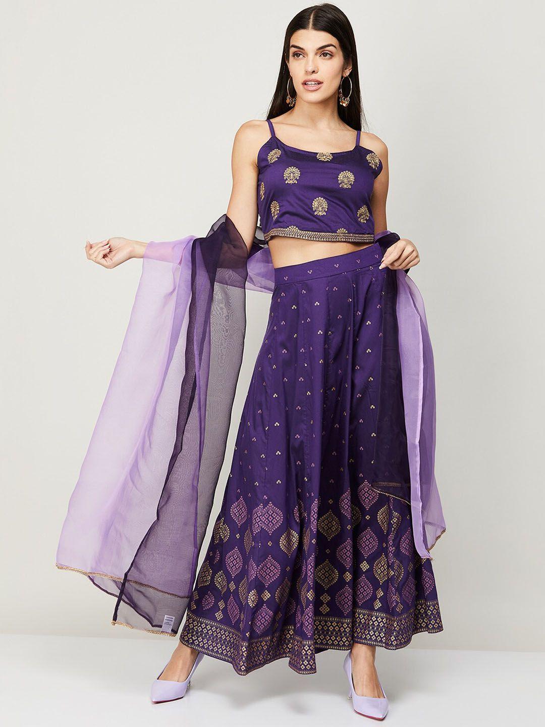 melange by lifestyle purple embroidered ready to wear lehenga & blouse with dupatta