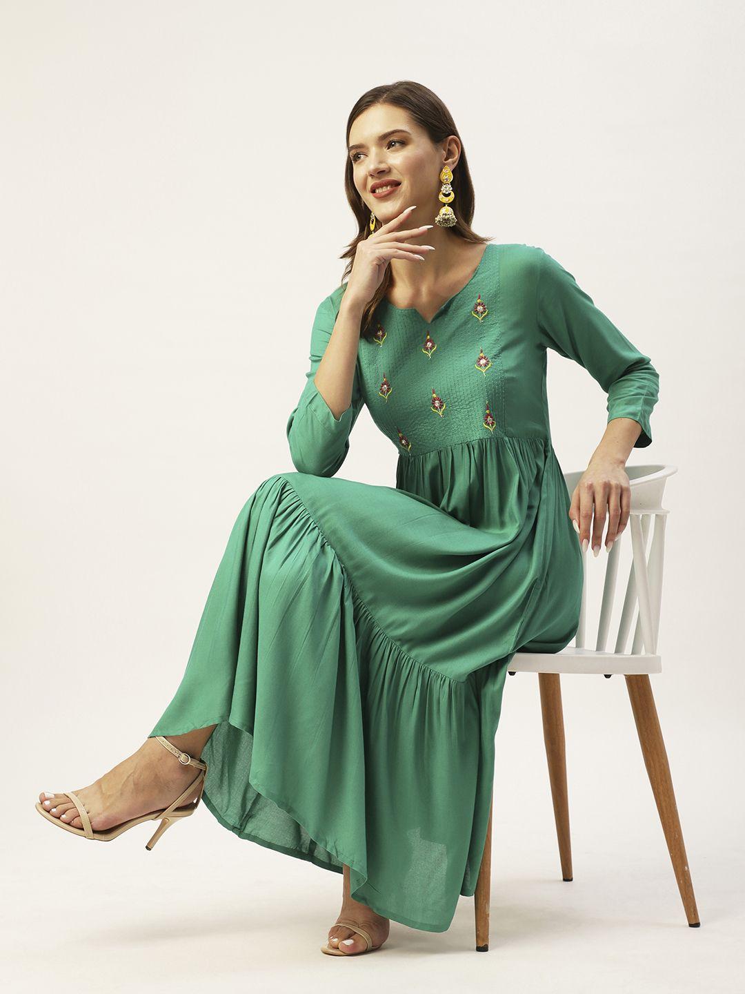 anubhutee women green ethnic motifs embroidered a-line dress