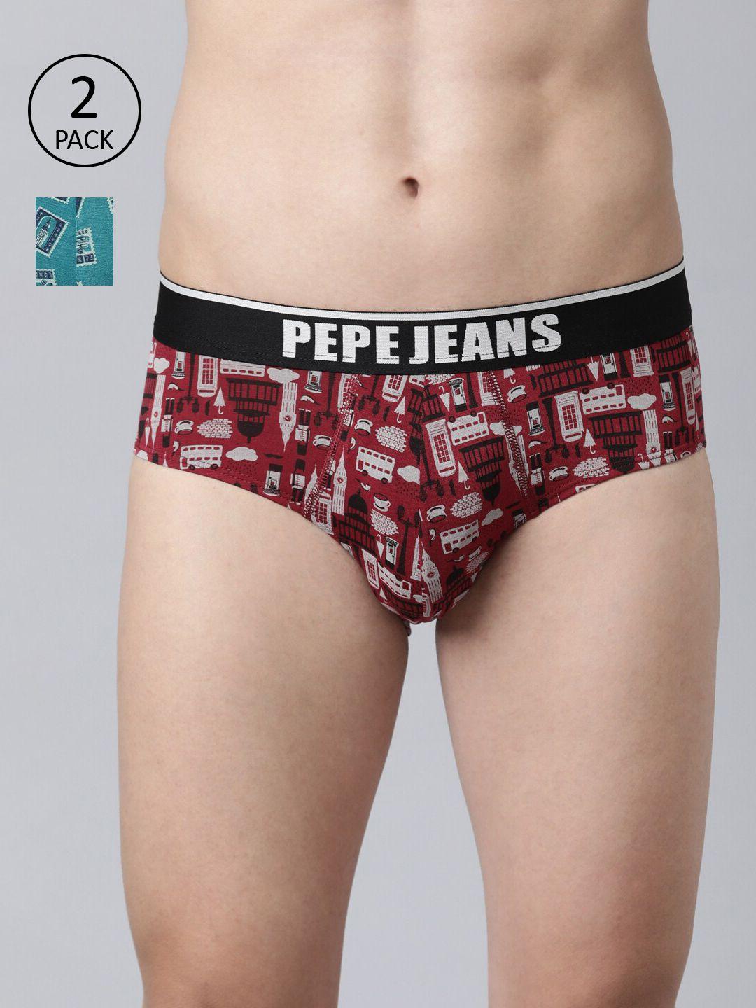 pepe jeans men set of 2 printed modal anti microbial basic briefs