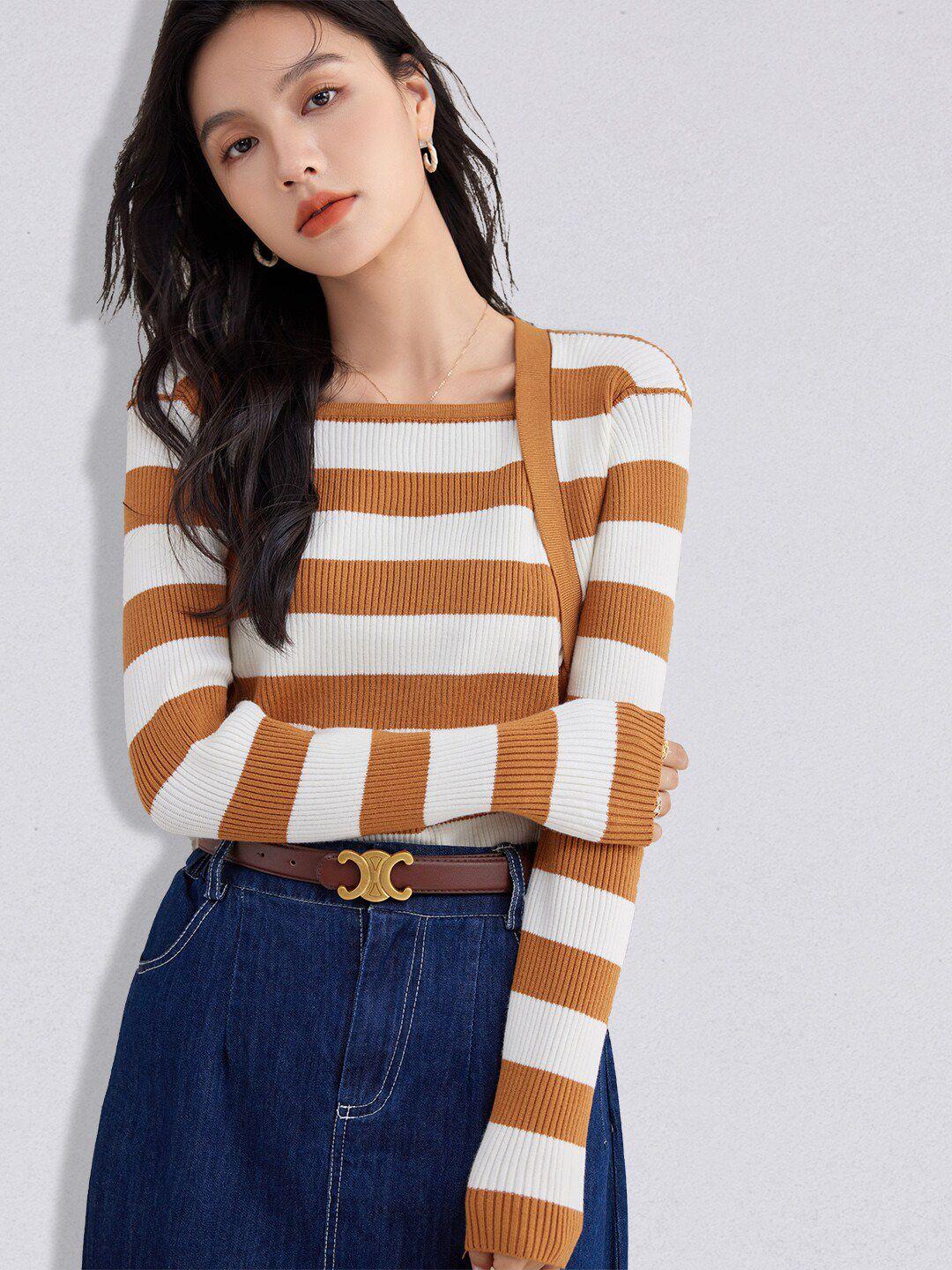 jc collection women orange & white striped pullover