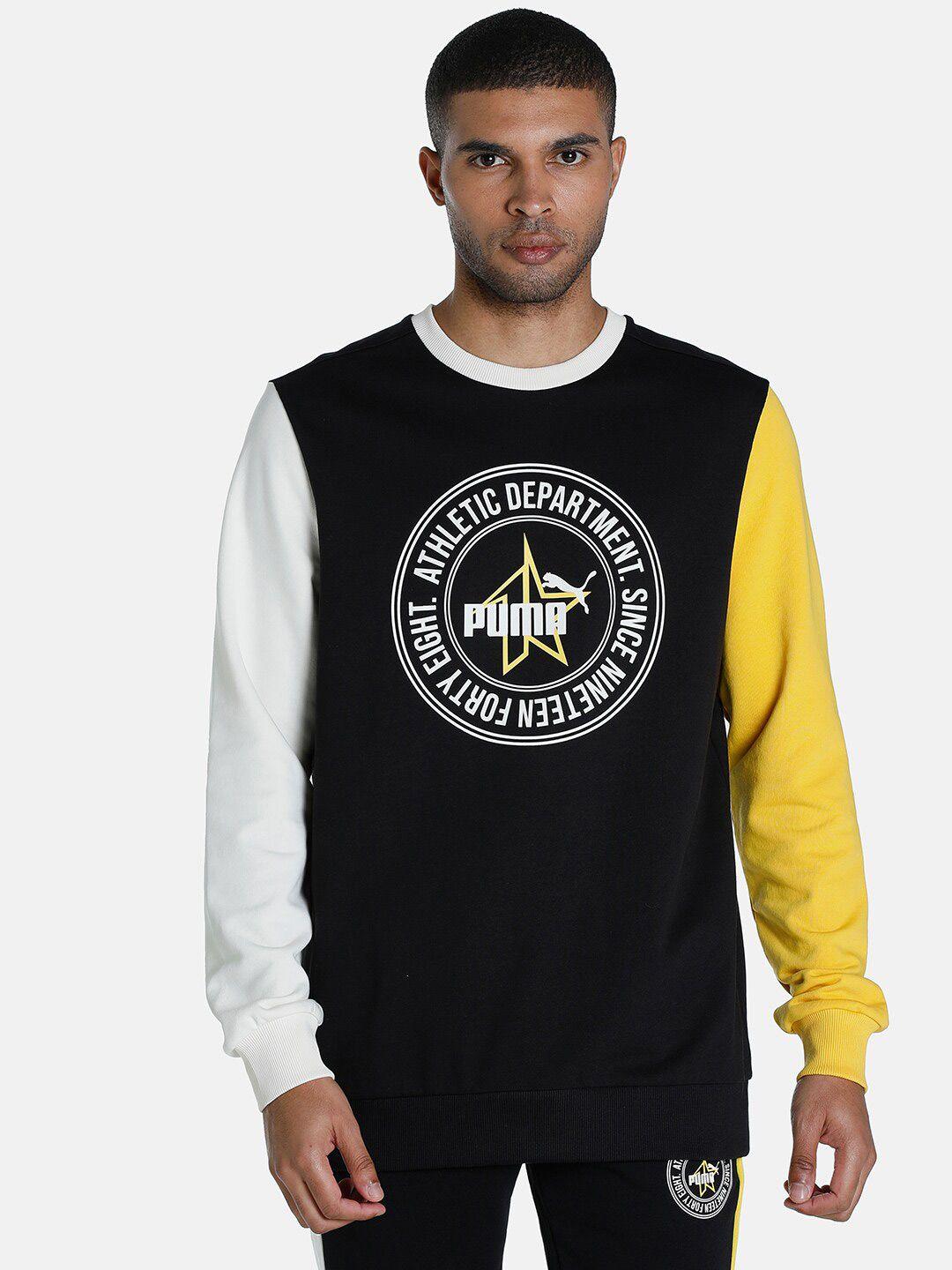 puma men black puma x 1der kl rahul varsity graphic-printed cotton sweatshirts