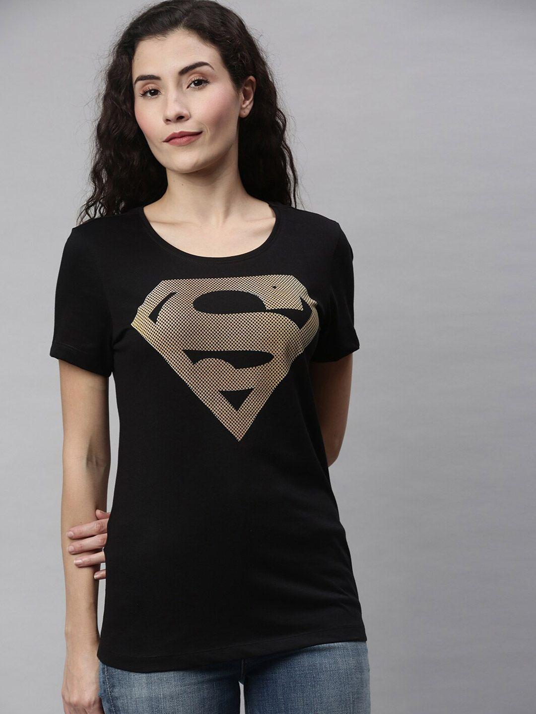 kook n keech superman women black superman printed cotton t-shirt