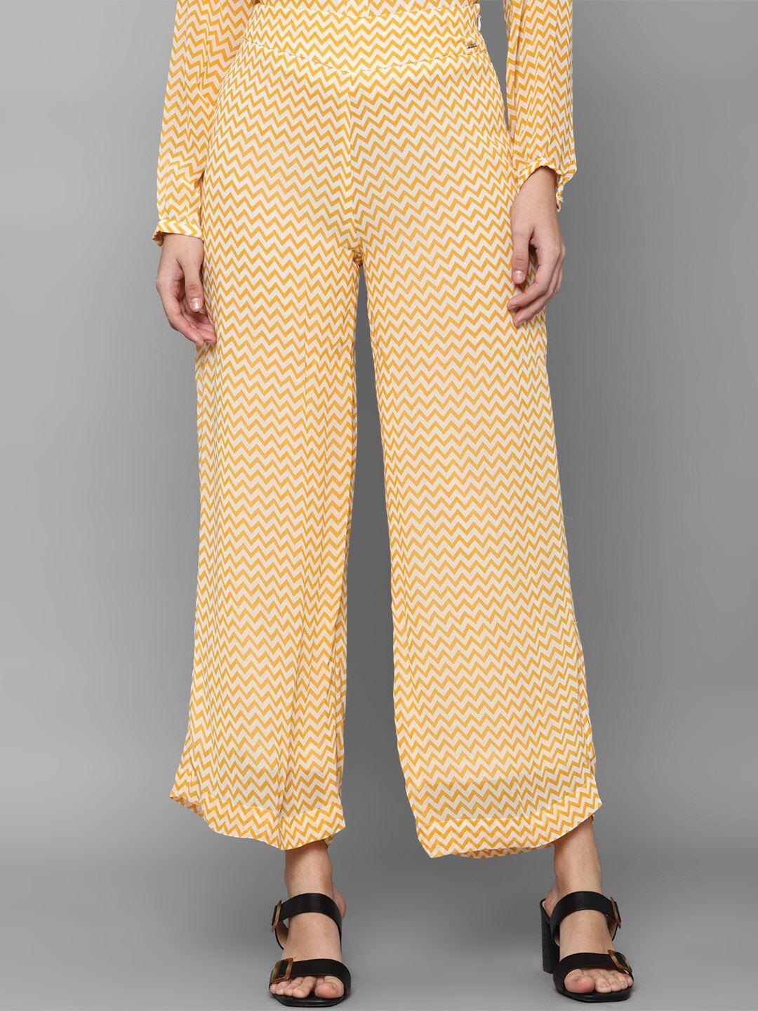 allen solly woman women yellow printed trousers