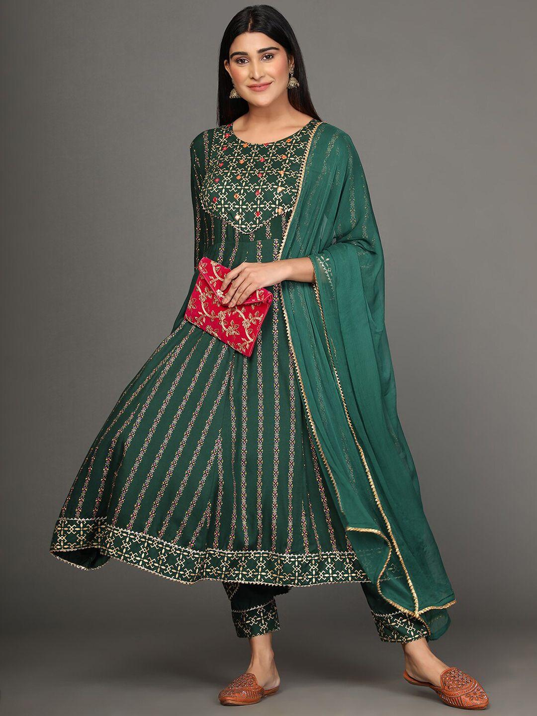 ziva fashion green ethnic motifs printed gotta patti kurta set