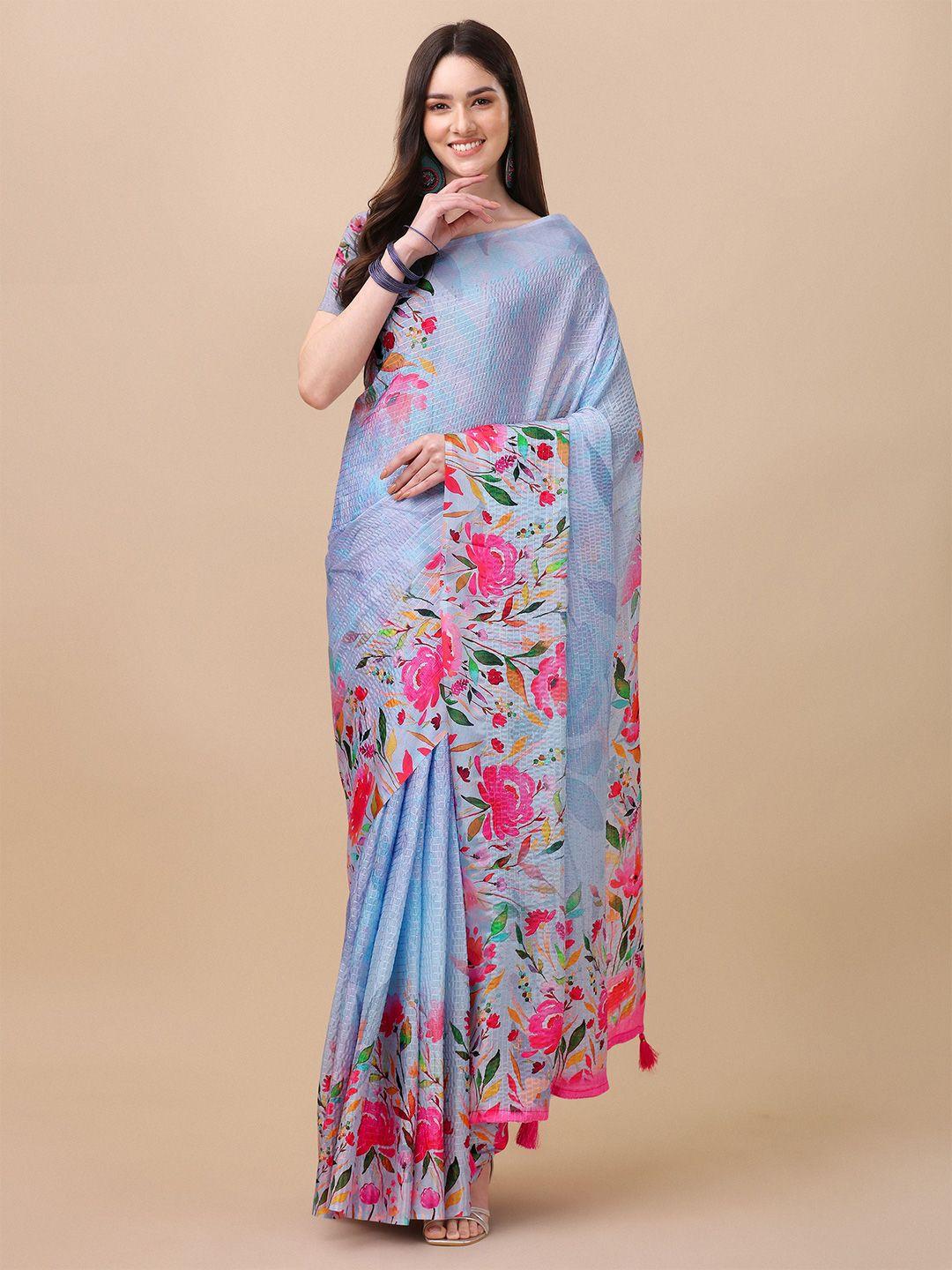 mitera silver-toned & pink floral saree