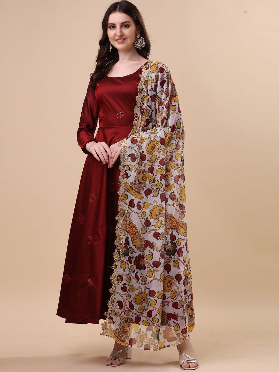 vidraa western store coffee brown ethnic motifs satin maxi dress