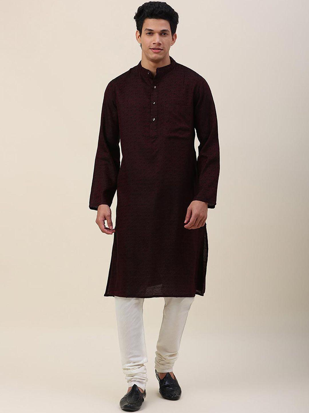 fabindia men maroon floral embroidered thread work kurta