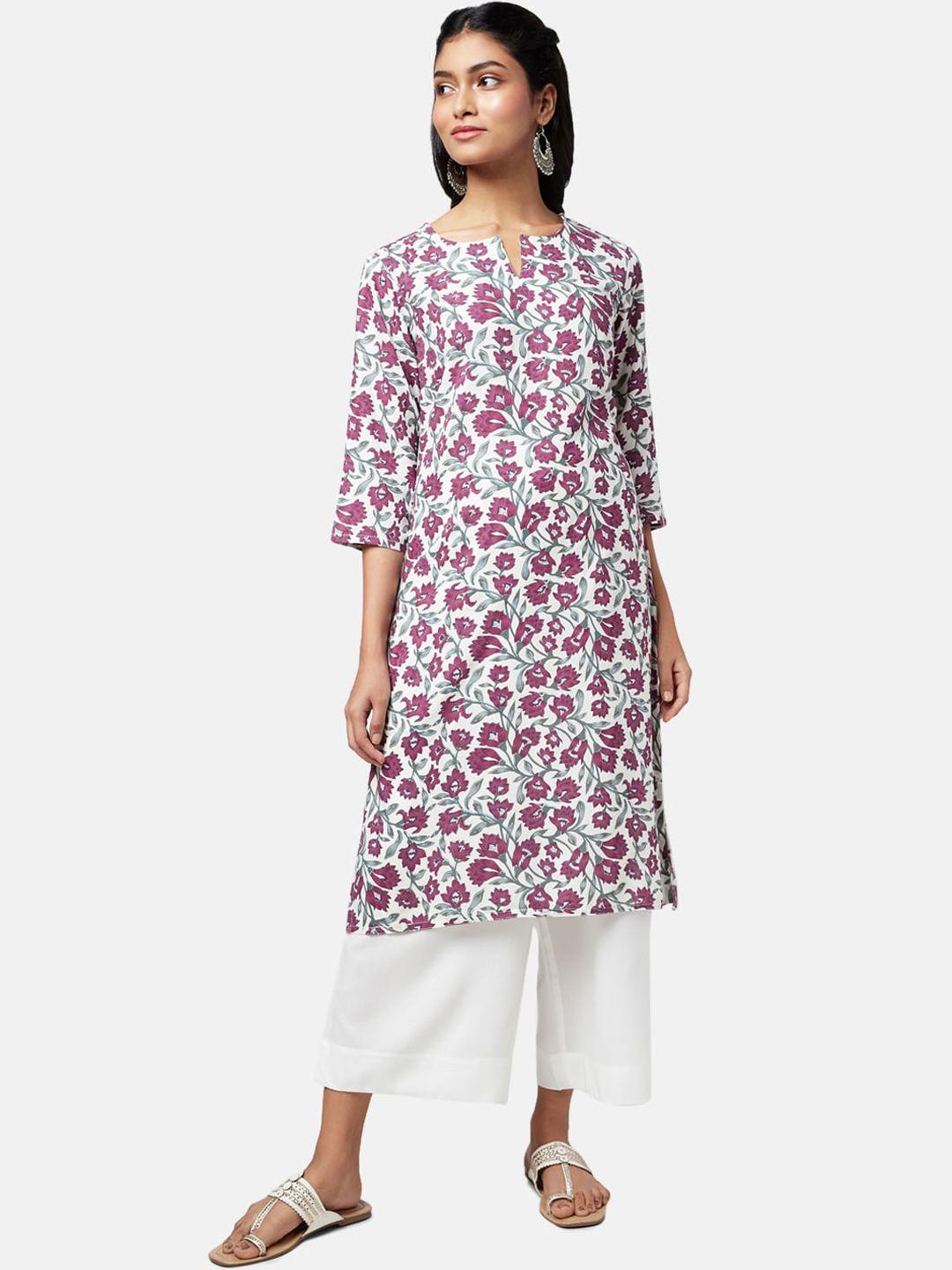 rangmanch by pantaloons women purple floral printed kurta with trousers