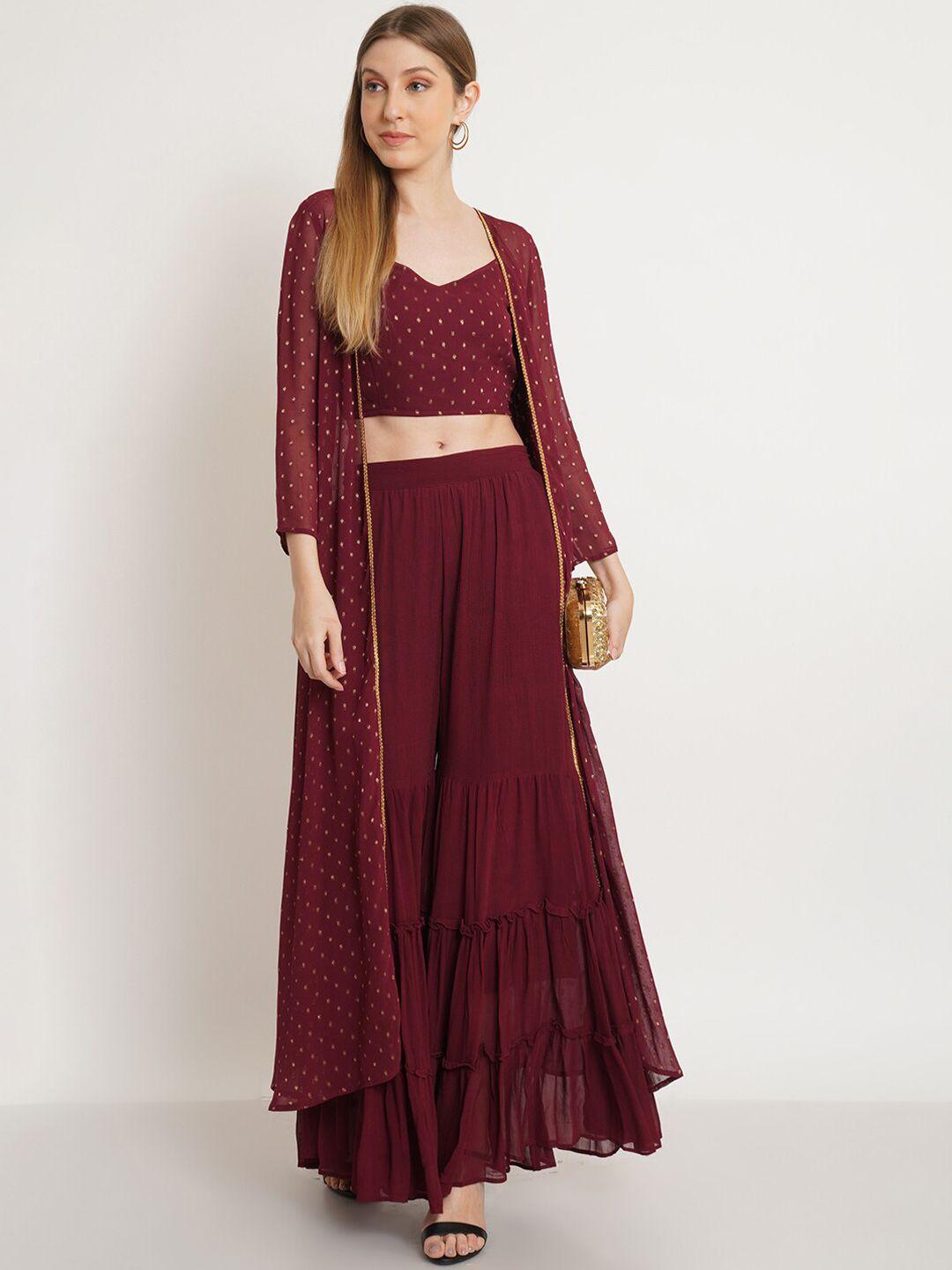 purple state women maroon top & sharara with shrug