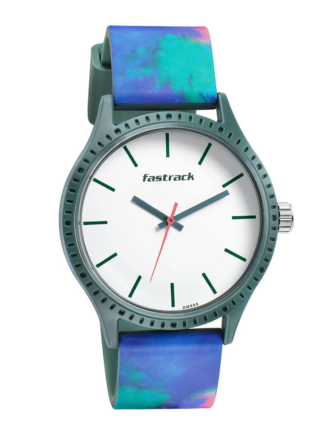 fastrack men white dial & multicoloured straps analogue watch 38061pp08