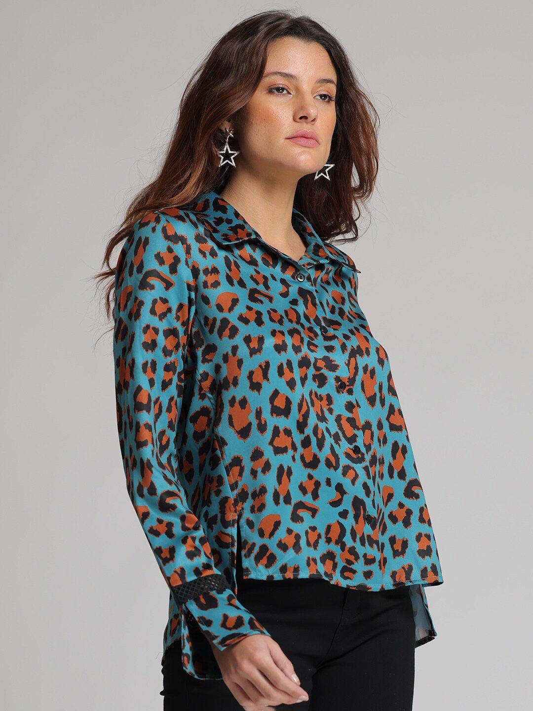 shaye women teal comfort animal printed casual shirt