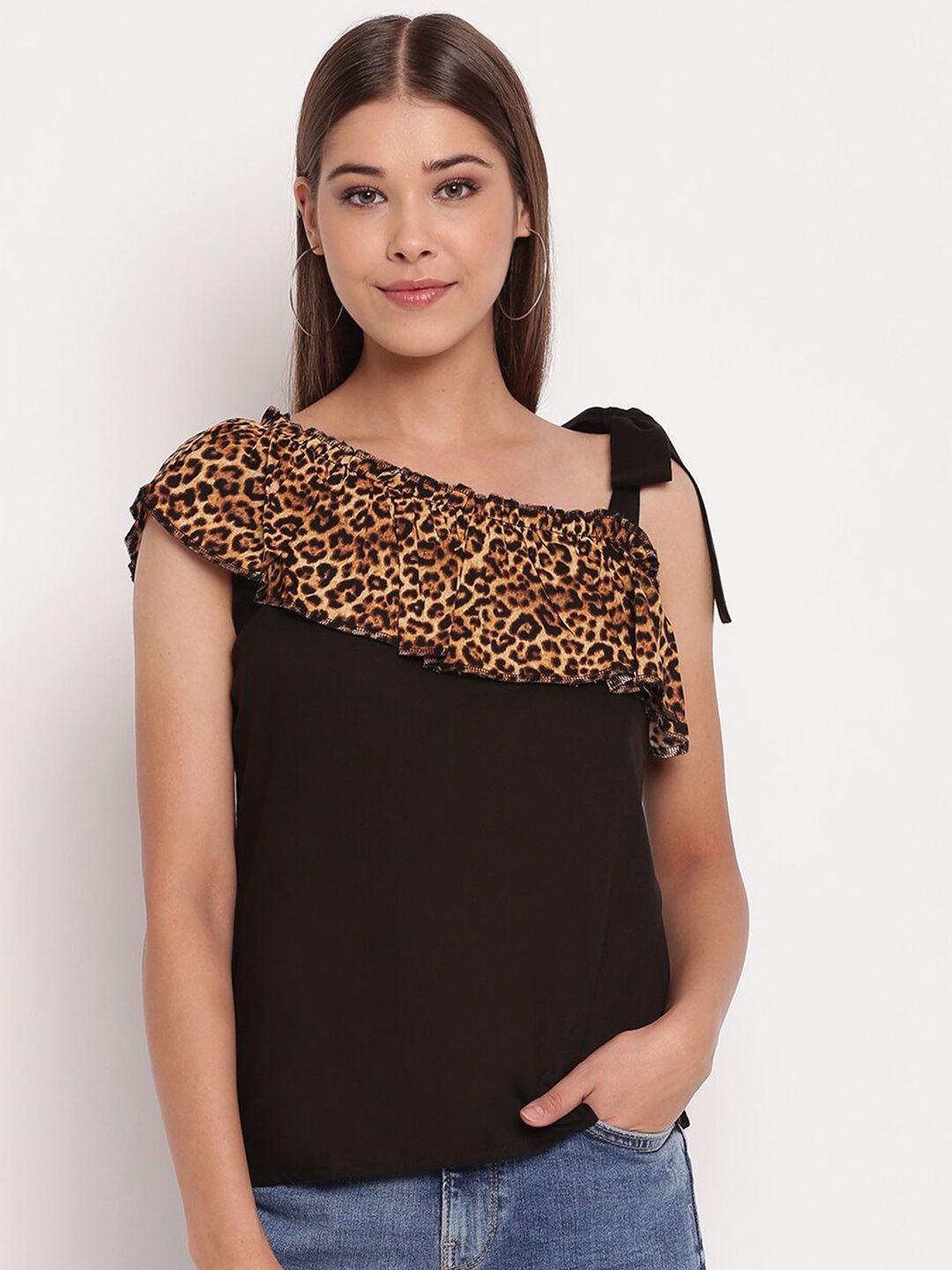 akimia women black animal print one shoulder top