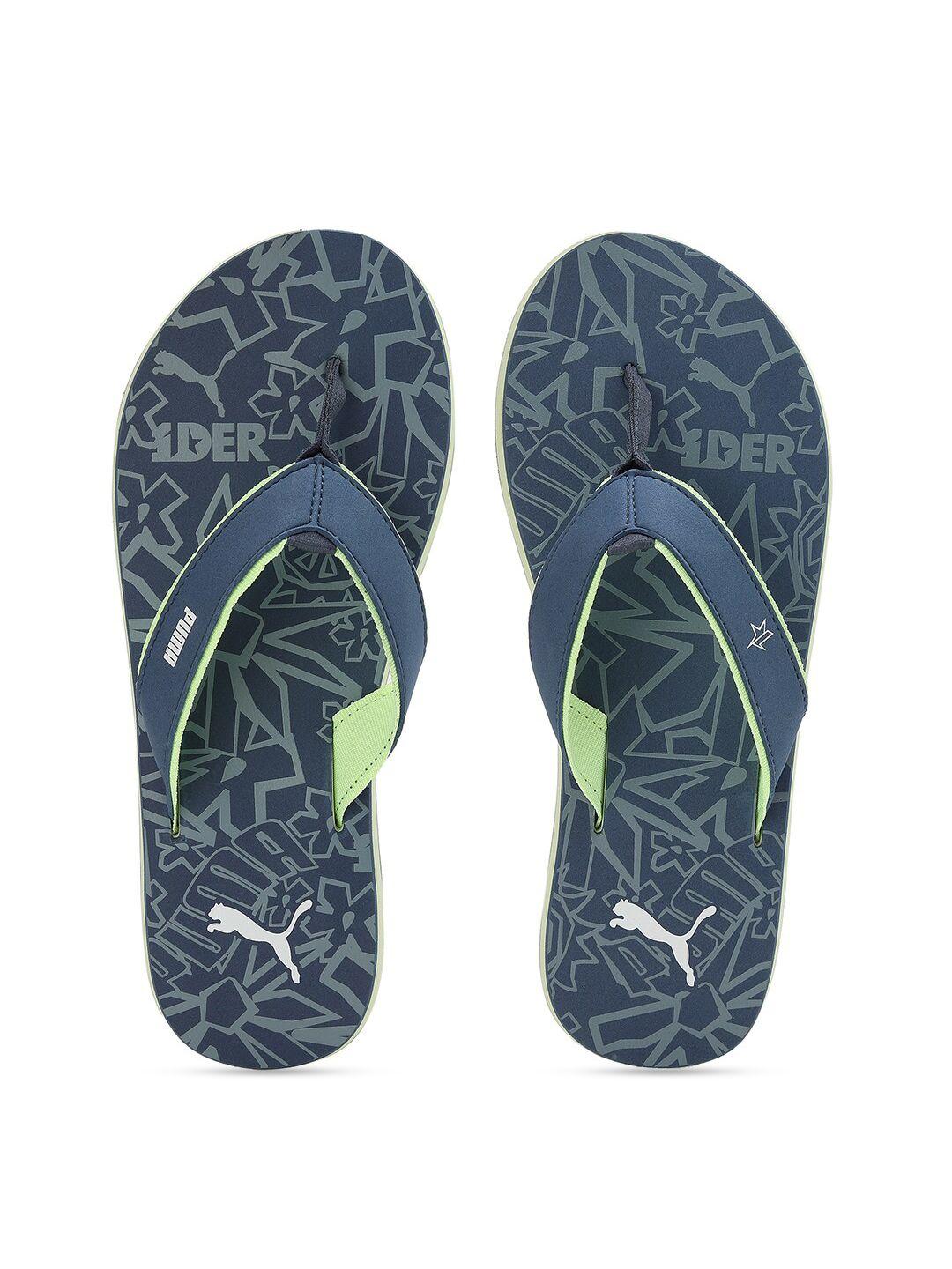 puma men blue & green printed puma x 1der okla thong flip-flops