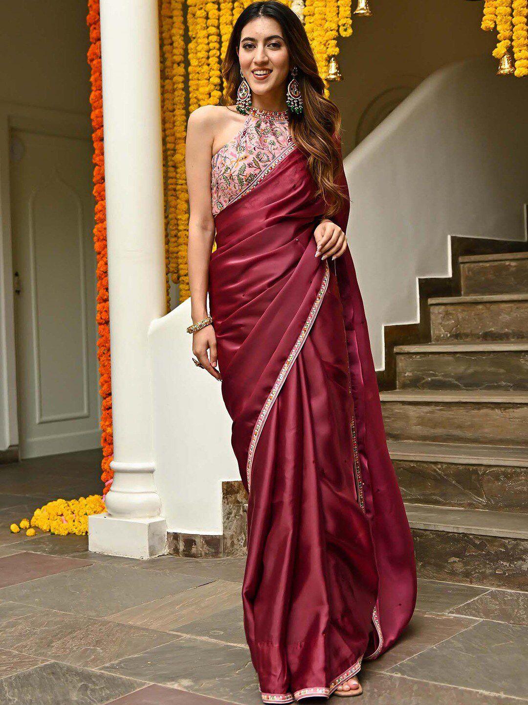 lavanya the label burgundy & pink embroidered saree