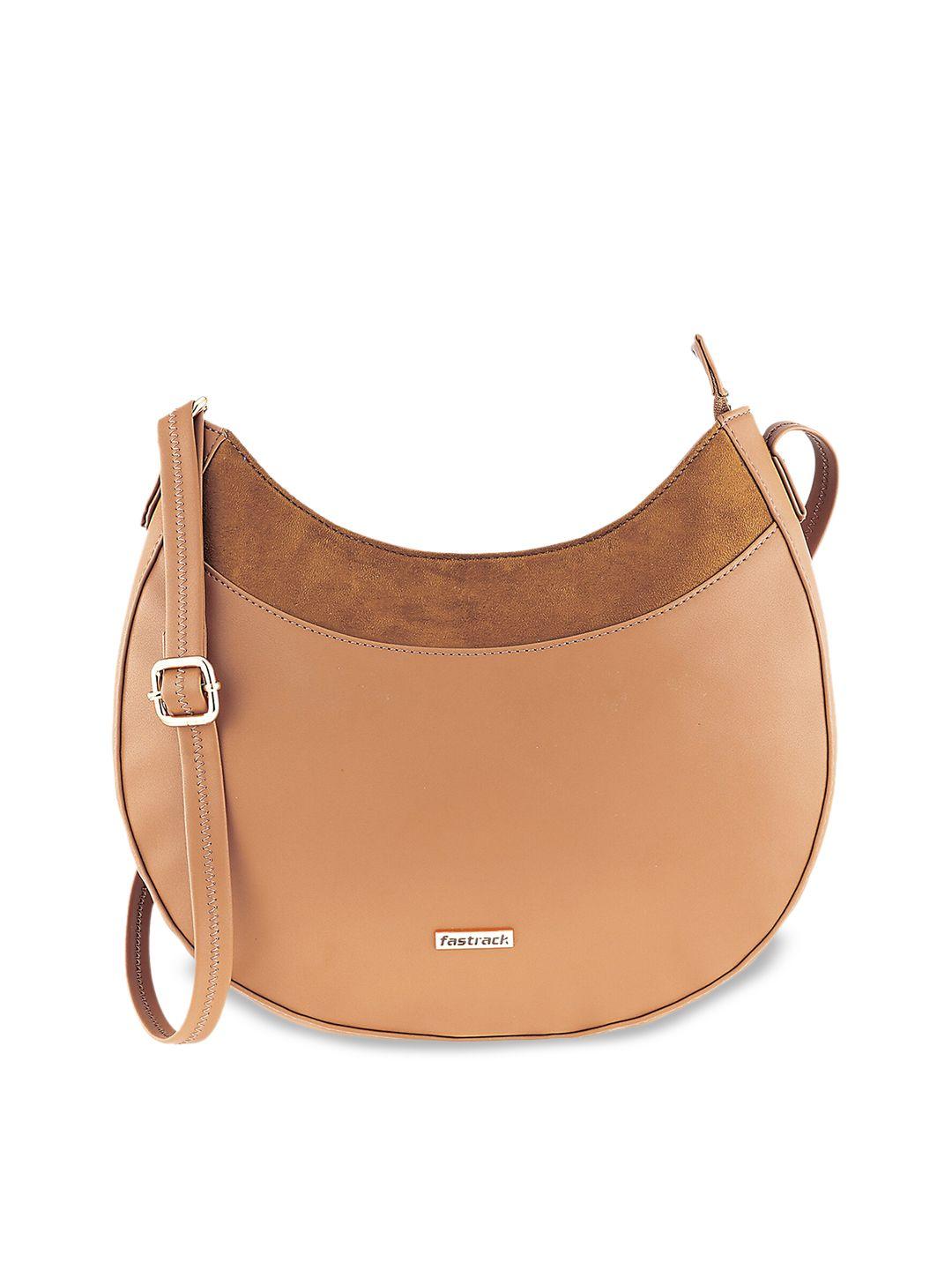 fastrack tan pu half moon sling bag