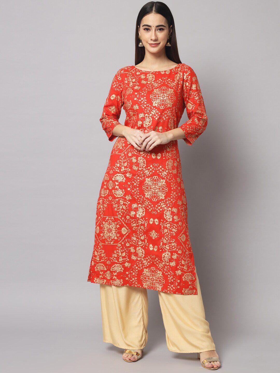 sutidora women orange ethnic motifs printed kurta