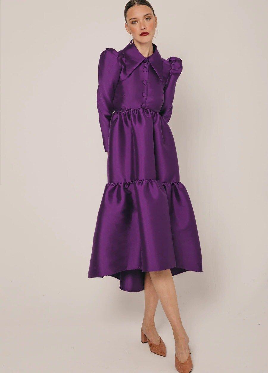 khushboo and pankaj purple shirt midi dress