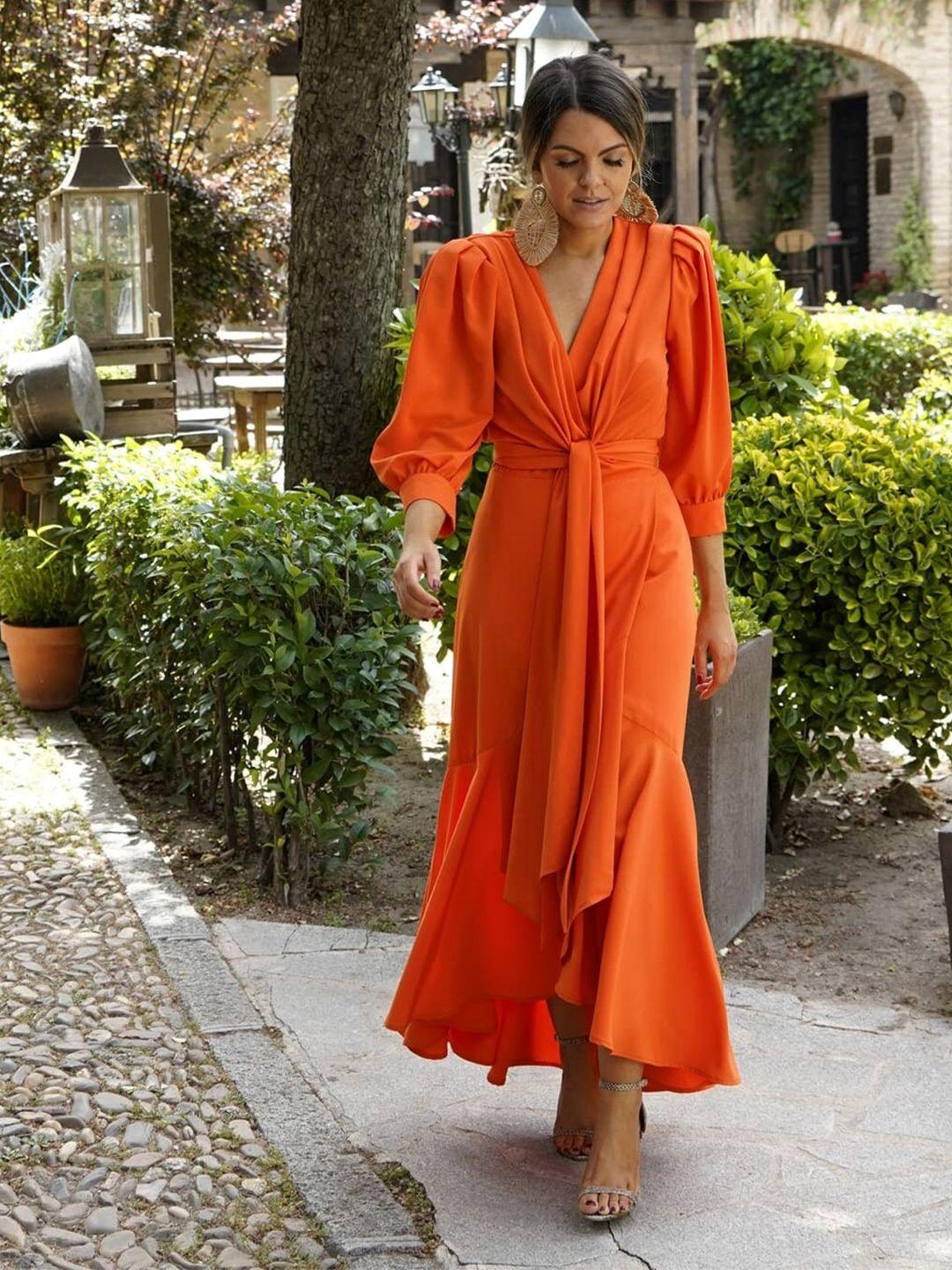 khushboo and pankaj orange crepe maxi dress