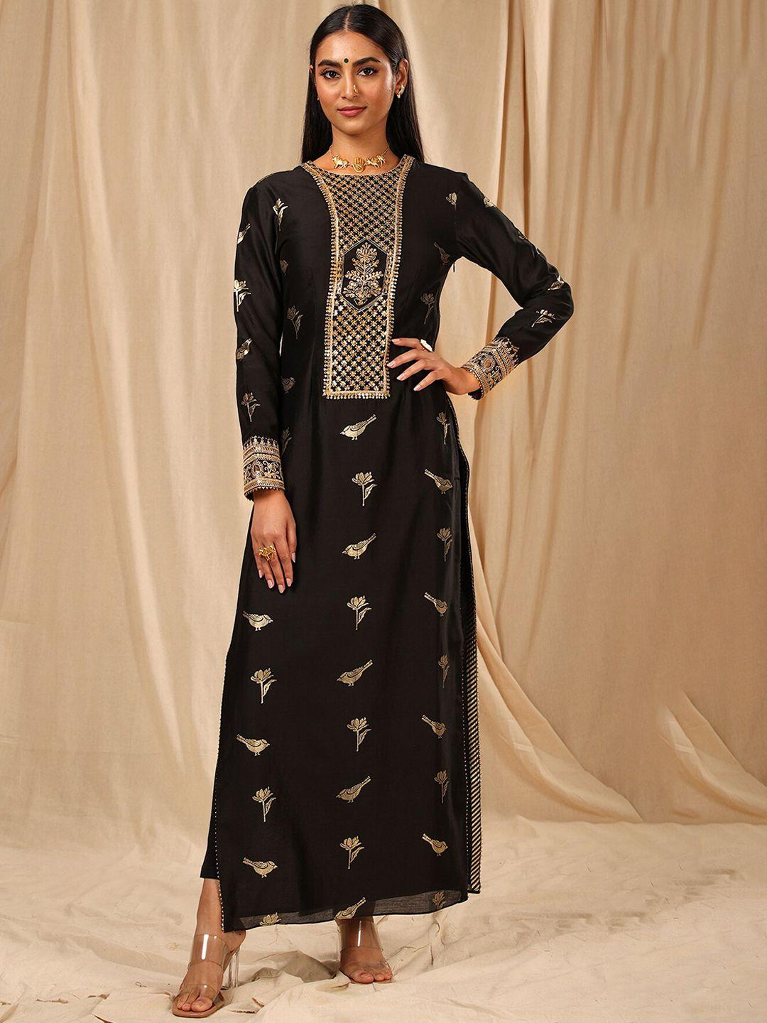 masaba women black ethnic motifs thread work anarkali kurta