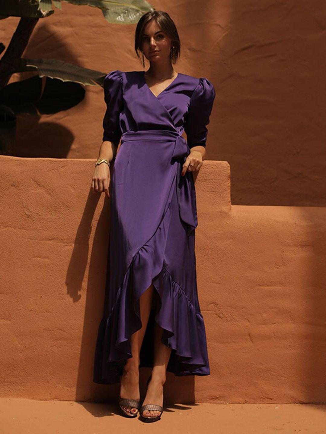 khushboo and pankaj women purple satin maxi dress