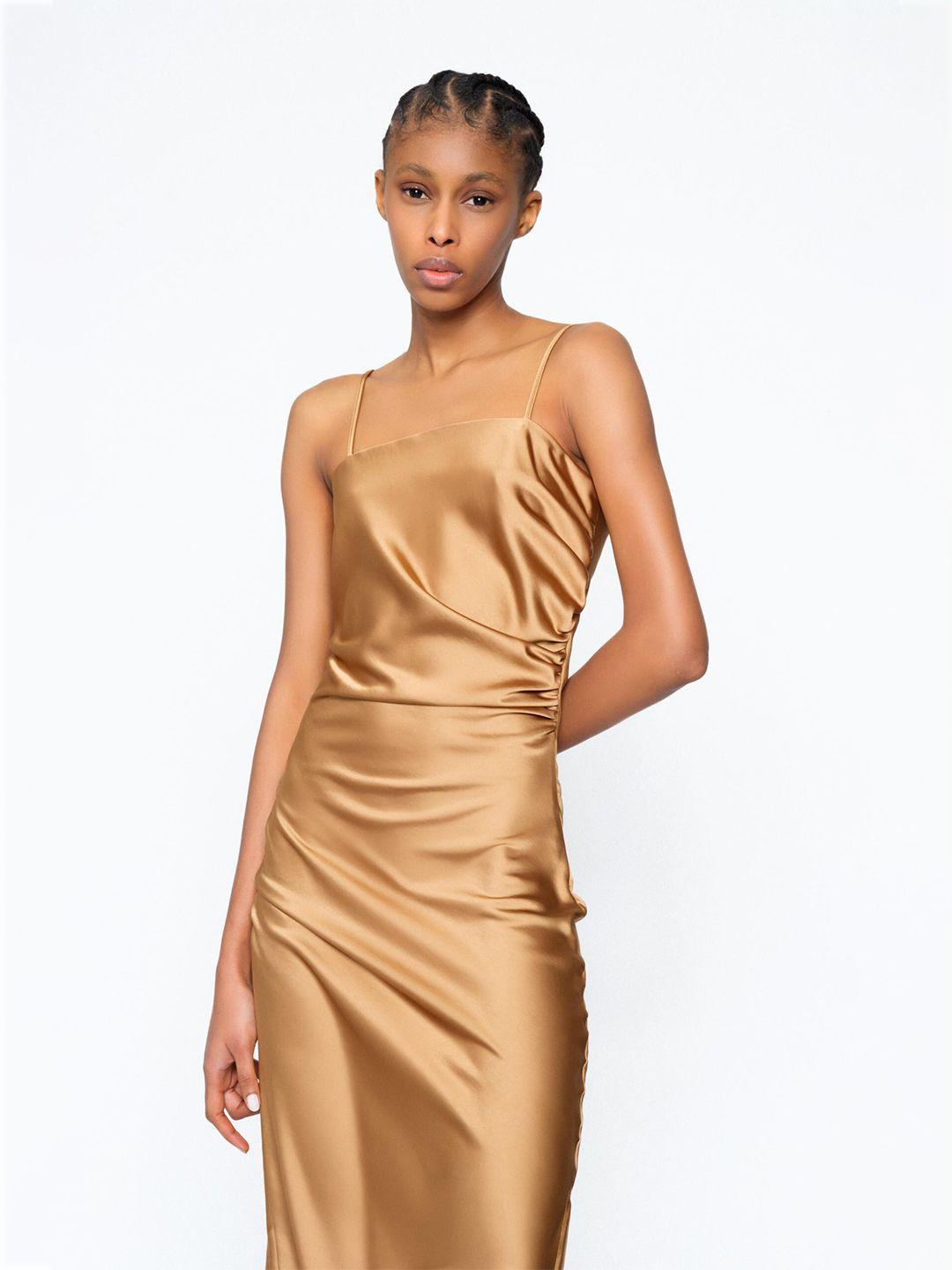 khushboo and pankaj beige satin sheath mini dress