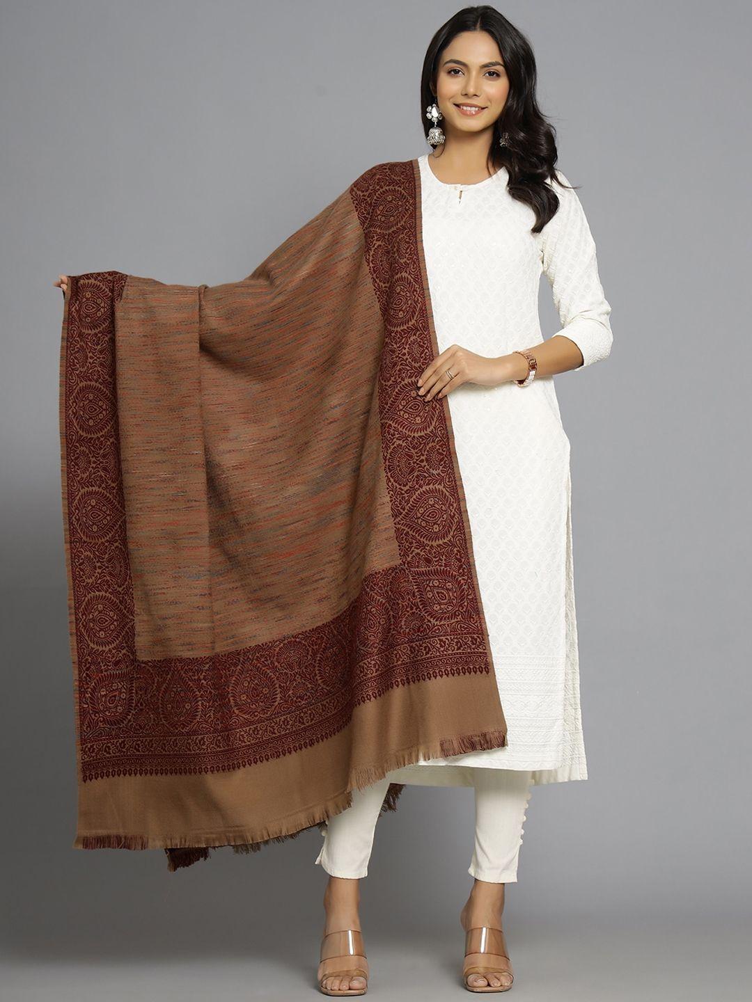 handicraft palace women beige woven-design shawl