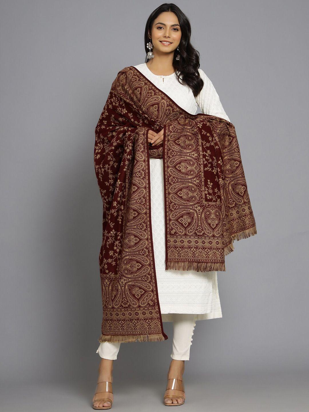 handicraft palace women brown & beige woven-design shawl