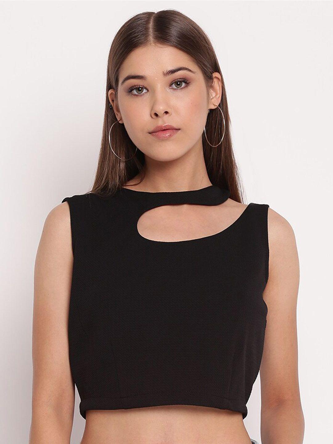 akimia women black choker neck crop top