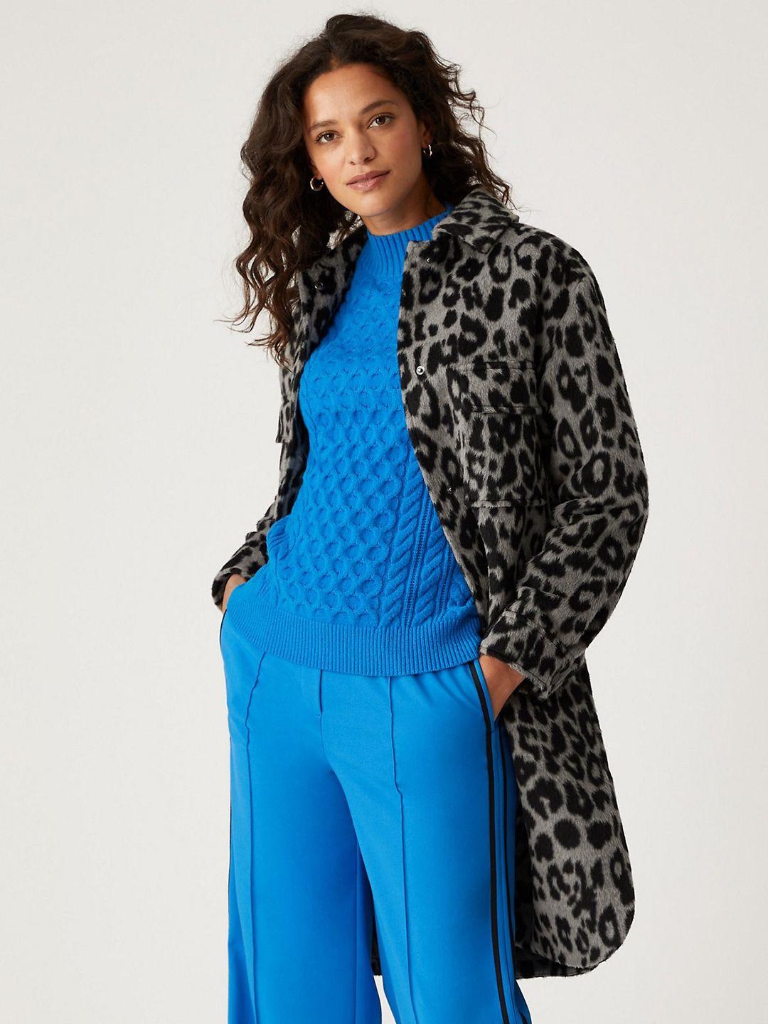 marks & spencer women grey & black leopard printed winter coats