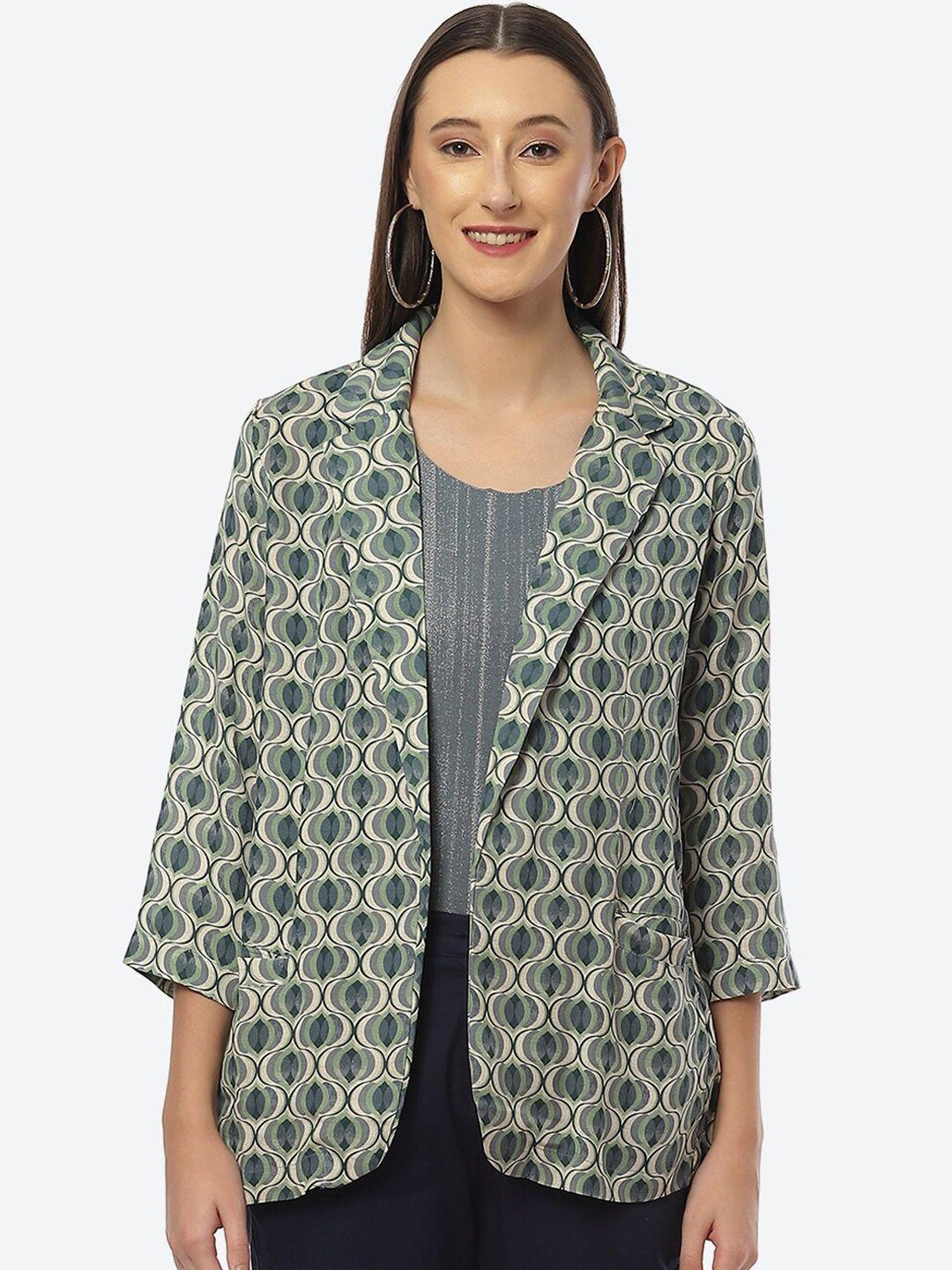 biba women blue geometric open front jacket